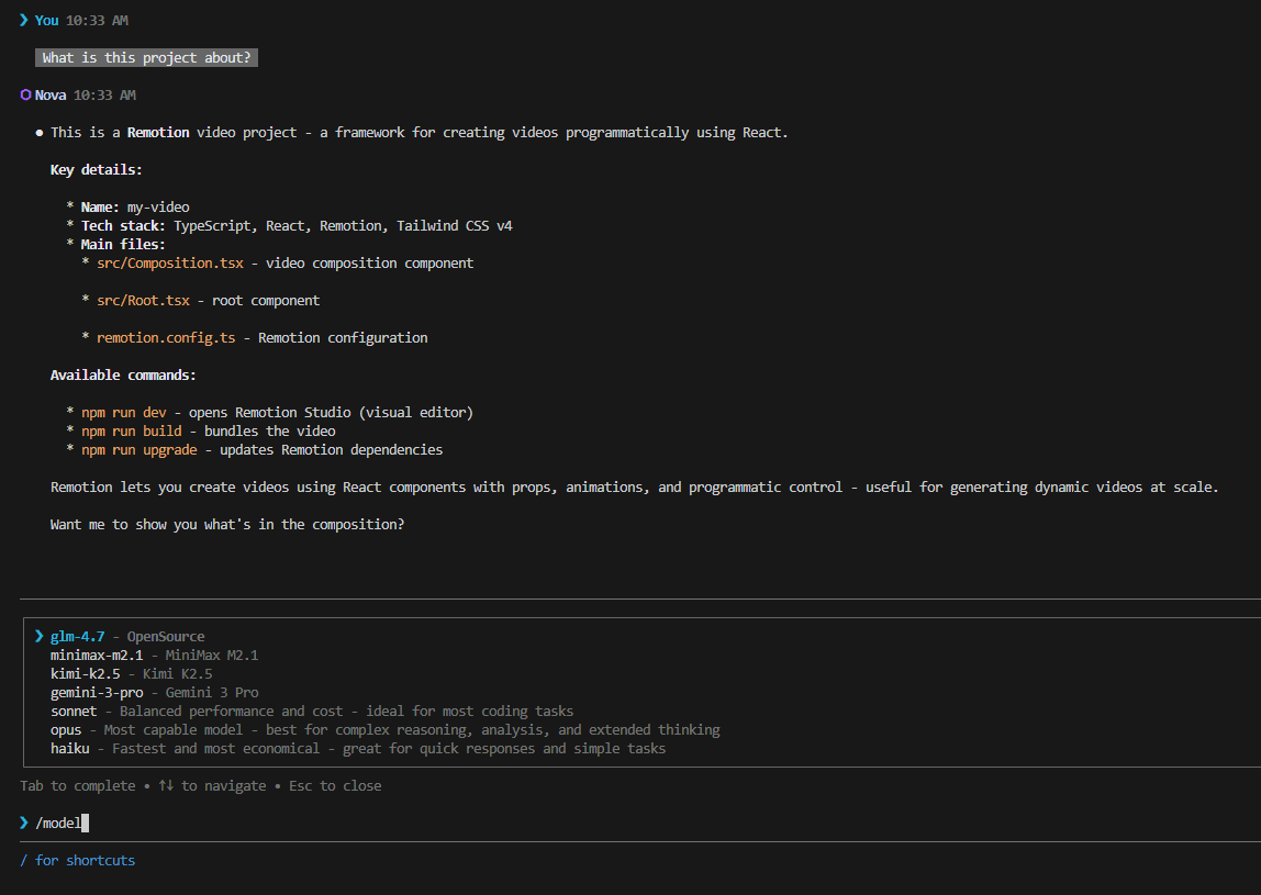 Nova CLI screenshot 3