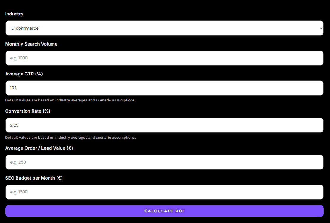 SEO ROI Calculator screenshot 1