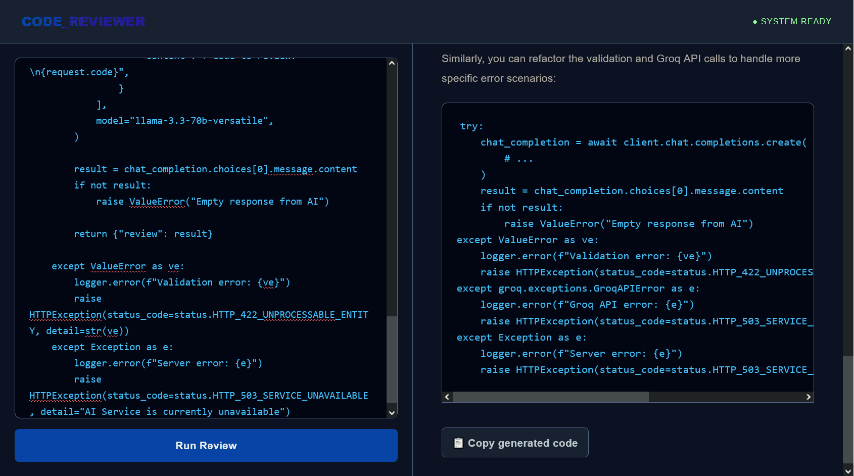 CODE_REVIEWER screenshot 3