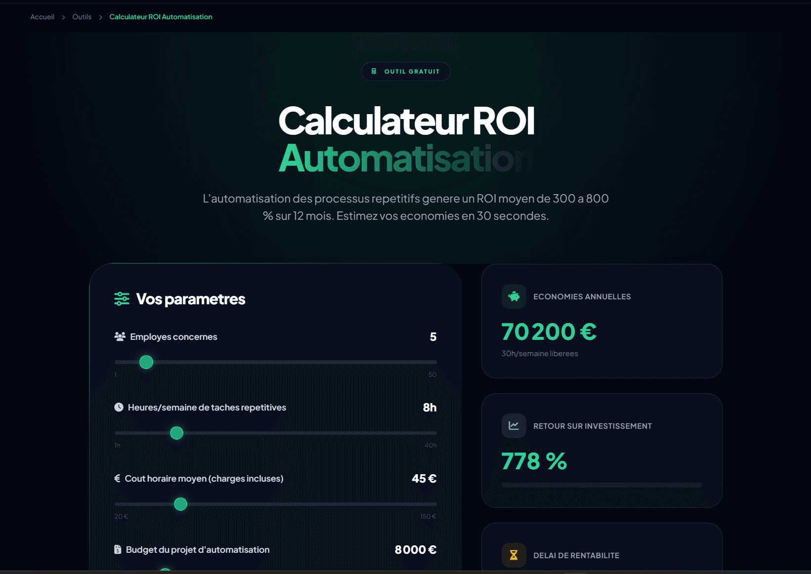 Calculateur ROI Automatisation screenshot 1