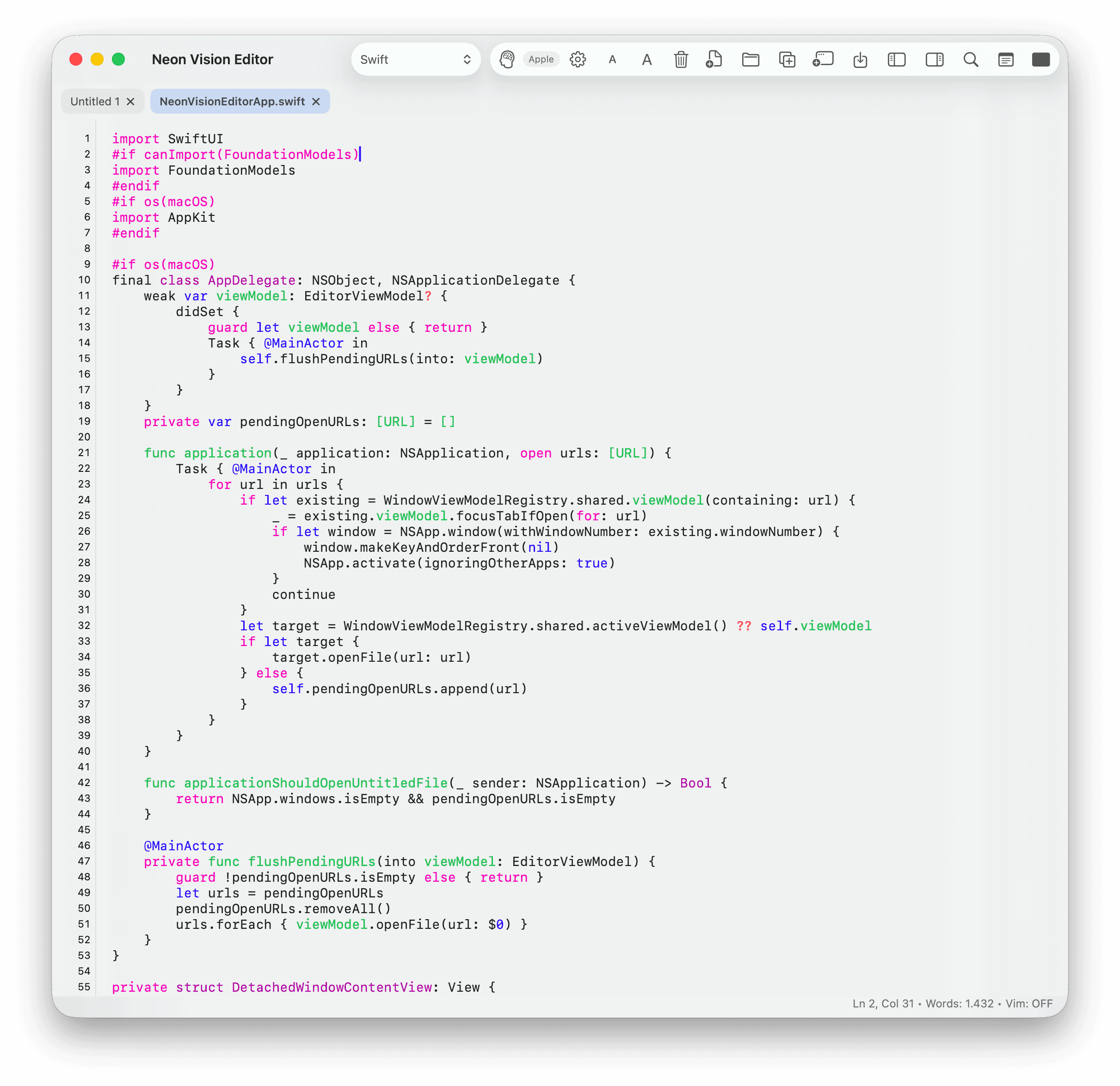 Neon Vision Editor screenshot 1
