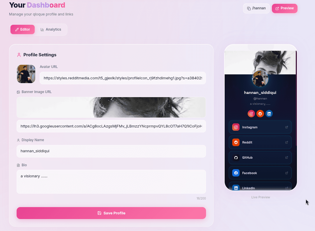 qloque —  link in Bio Application screenshot 2