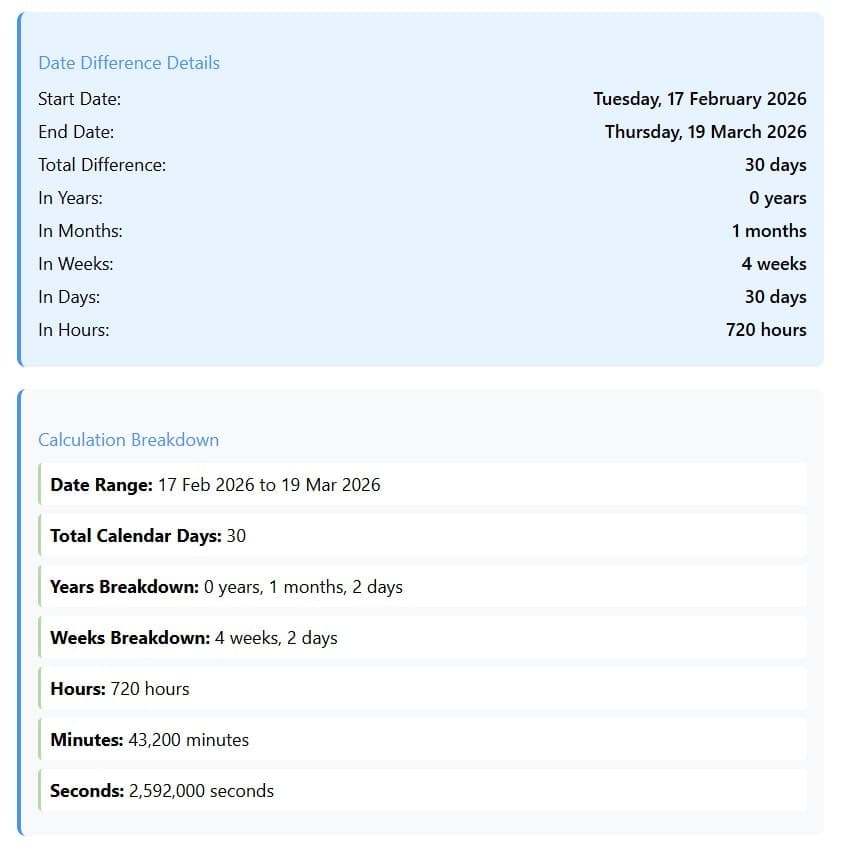 Difference Between Two Dates Calculator screenshot 5