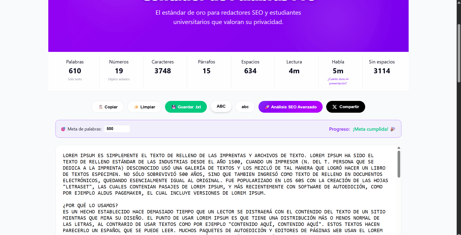 Contador de Palabras Pro screenshot 4