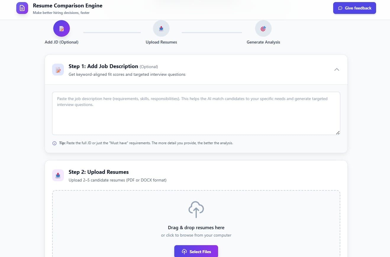 Resume Comparison Engine screenshot 1