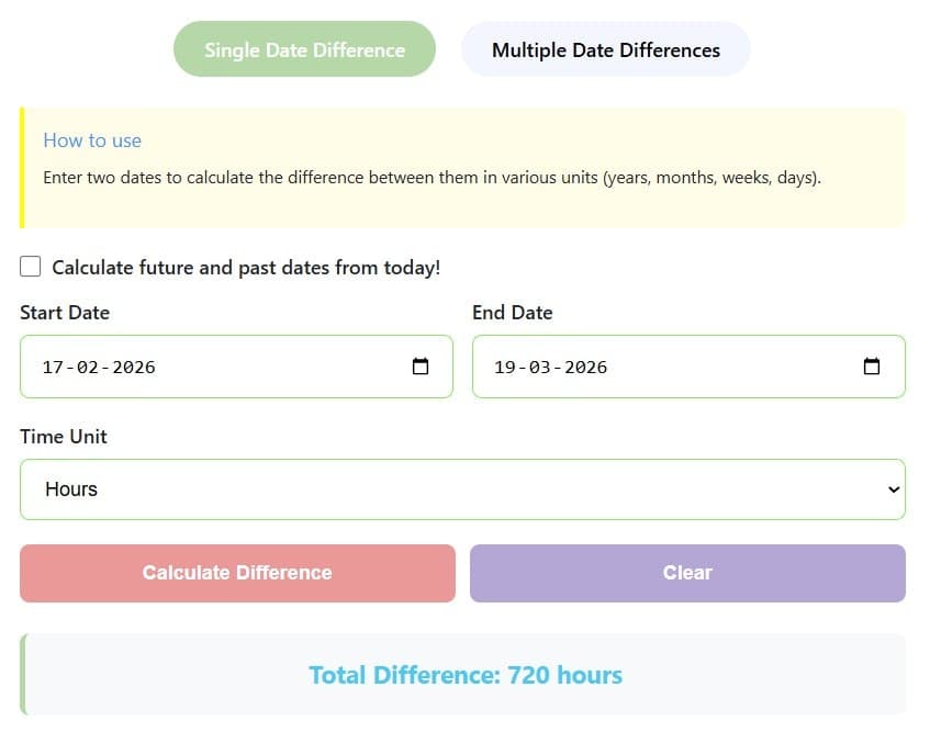 Difference Between Two Dates Calculator screenshot 4