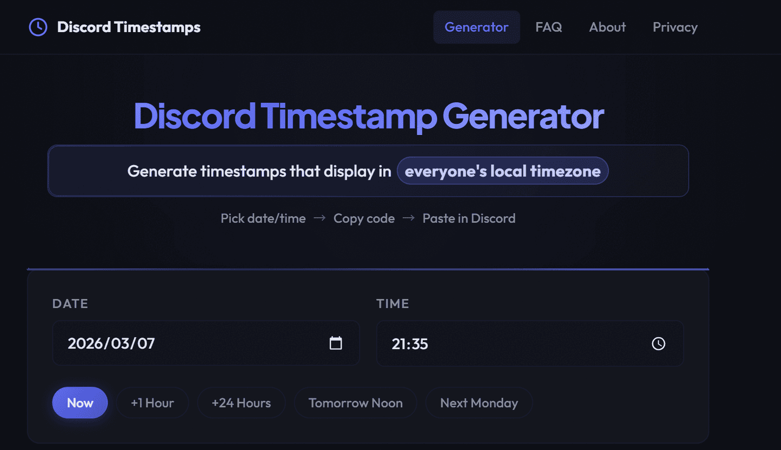 Discord Timestamp Generator screenshot 1