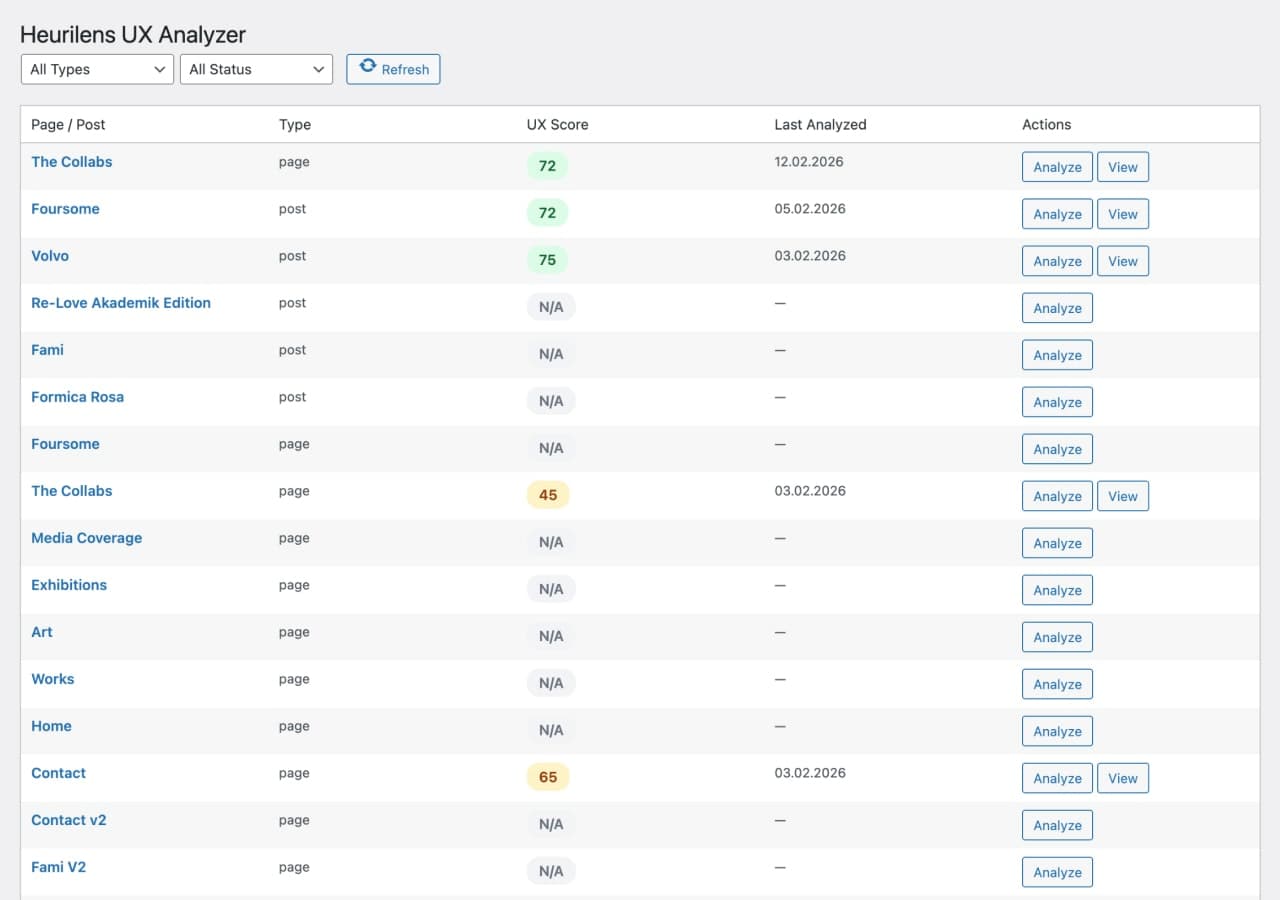Heurilens UX Analyzer for WordPress screenshot 1