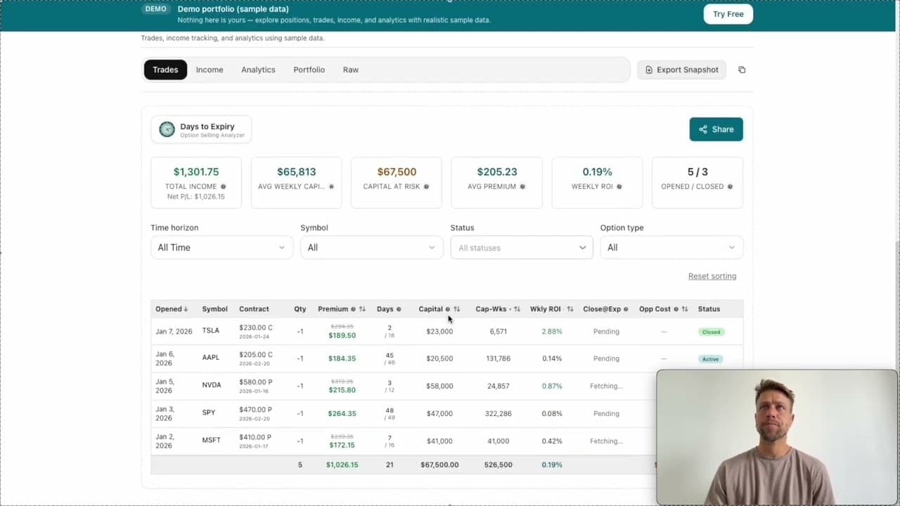 Days to Expiry — Option Selling Analyzer screenshot 1
