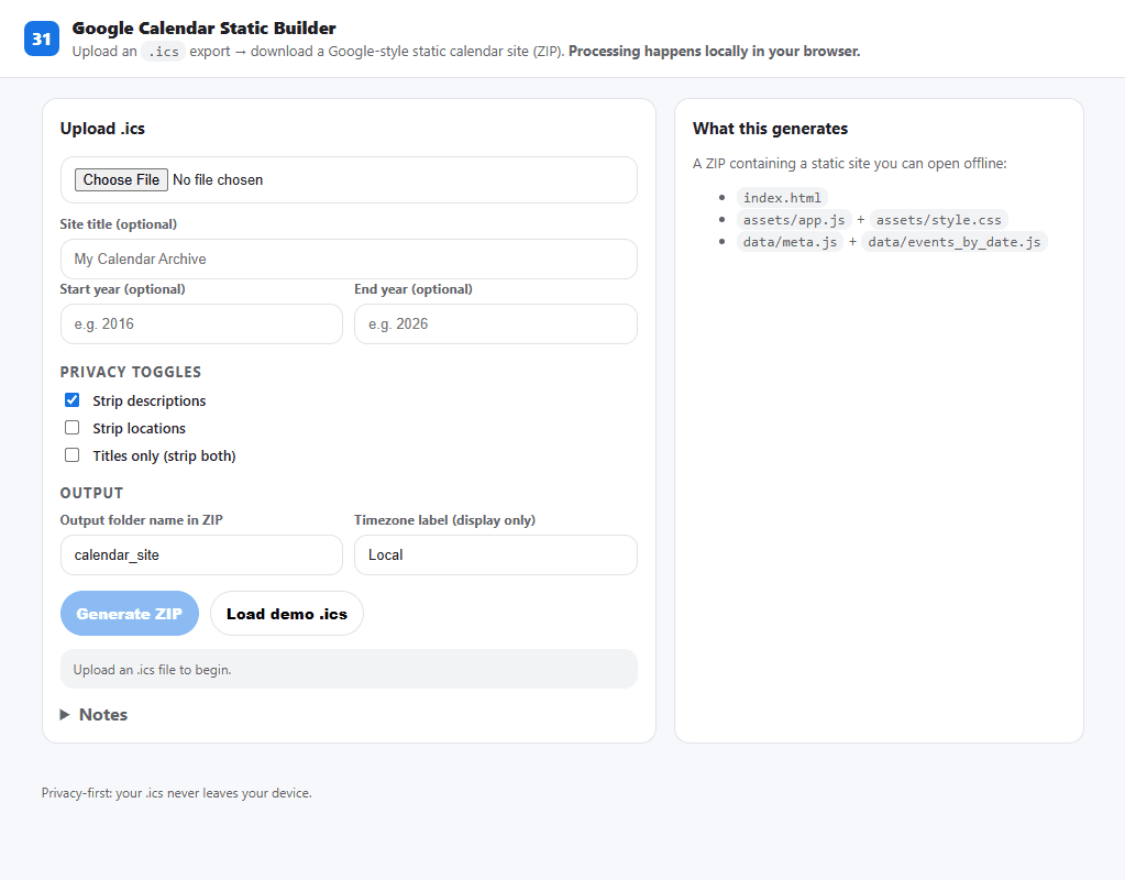 Static Google Calendar screenshot 2