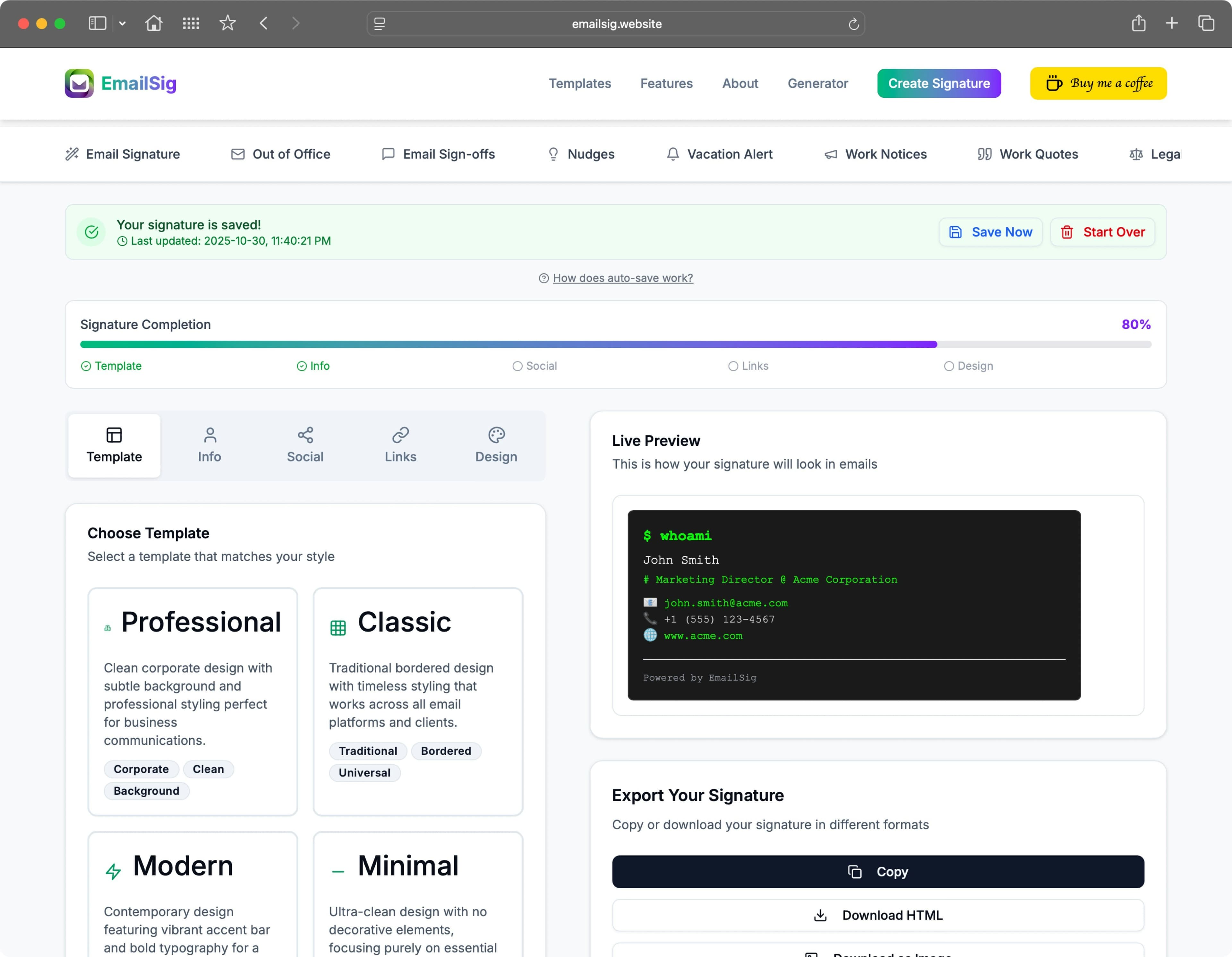 EmailSig screenshot 1