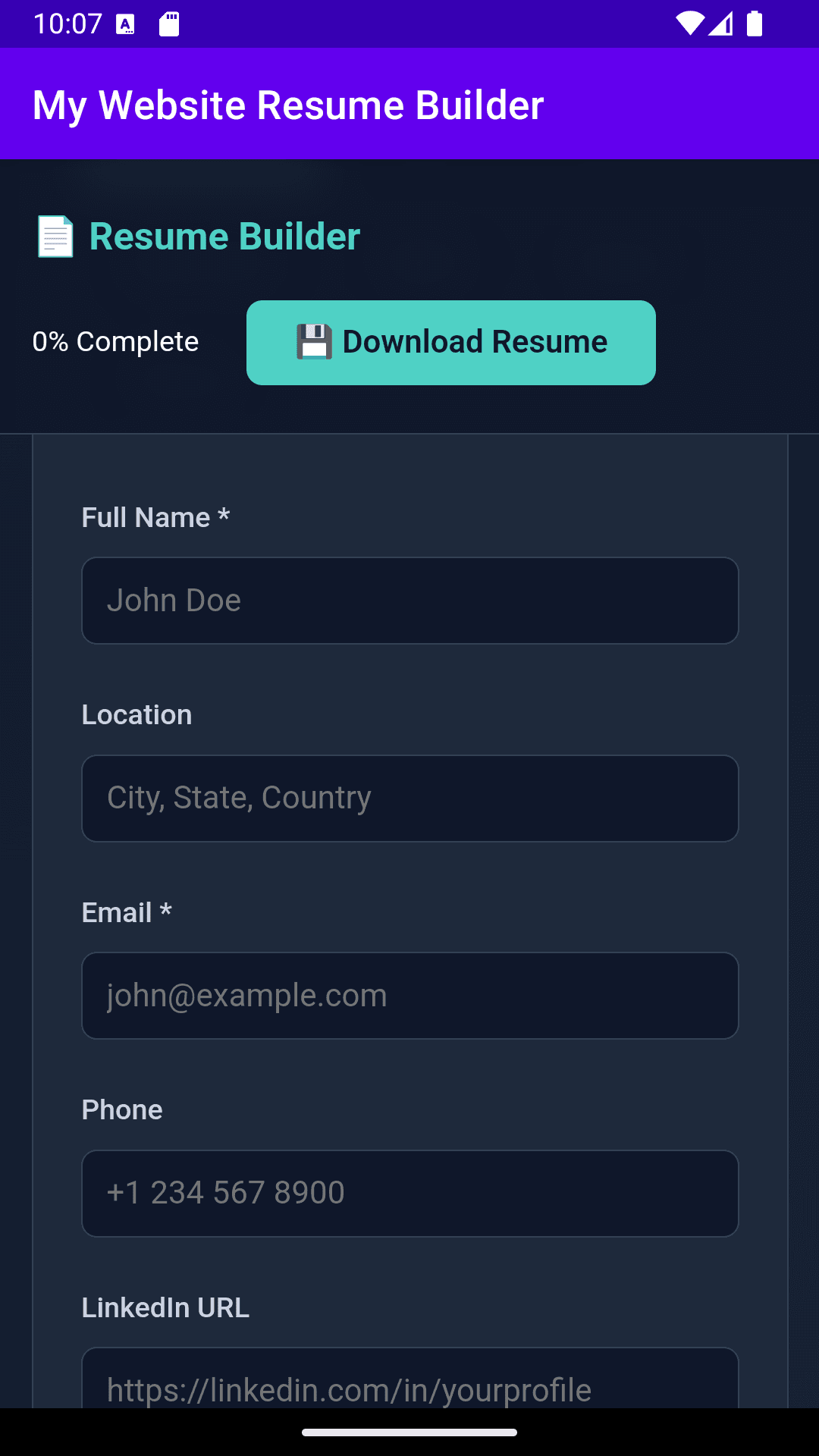 My Website Resume Builder screenshot 2