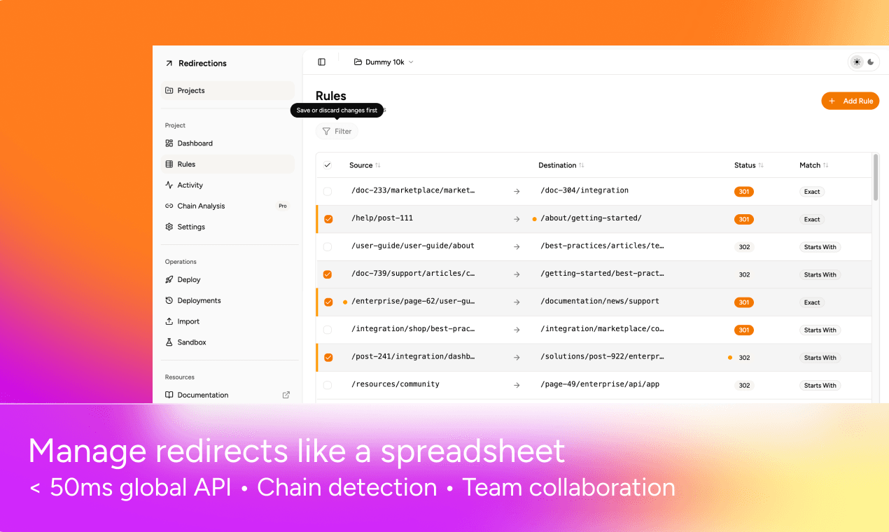Redirections screenshot 2