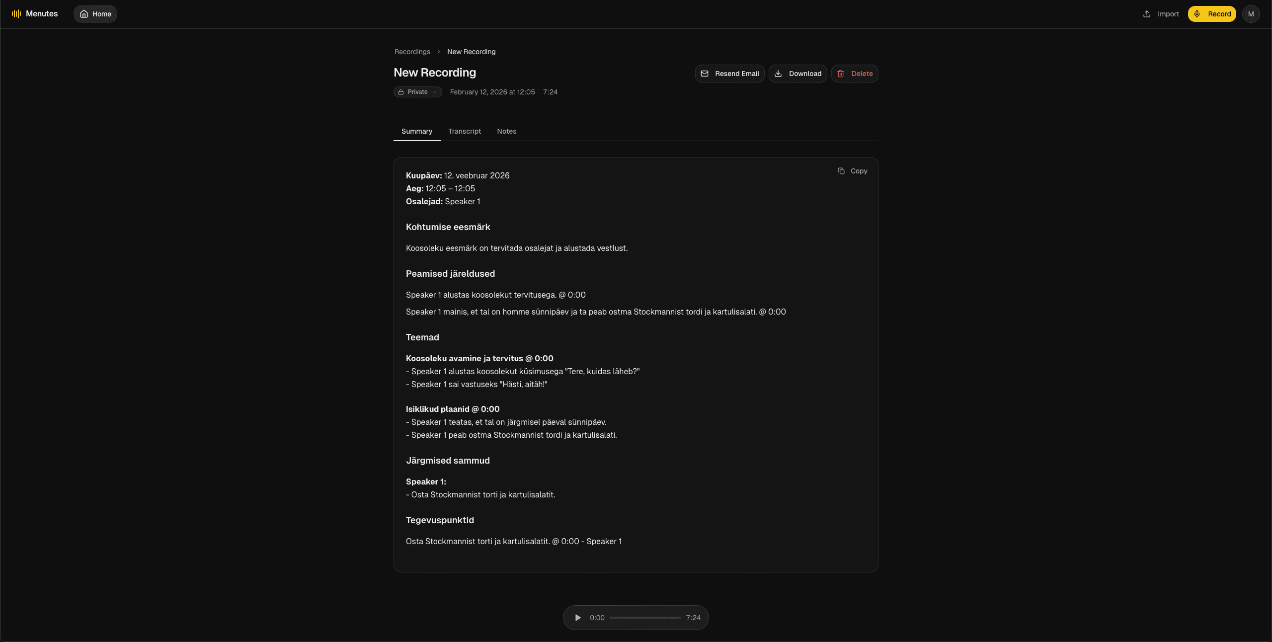 Menutes screenshot 1