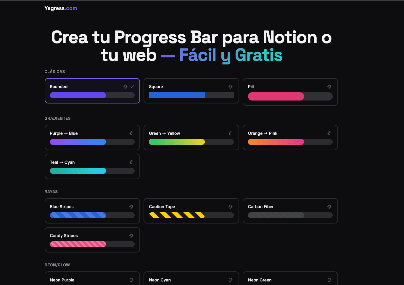 Yegress: Simple progress bars for Notion screenshot 2