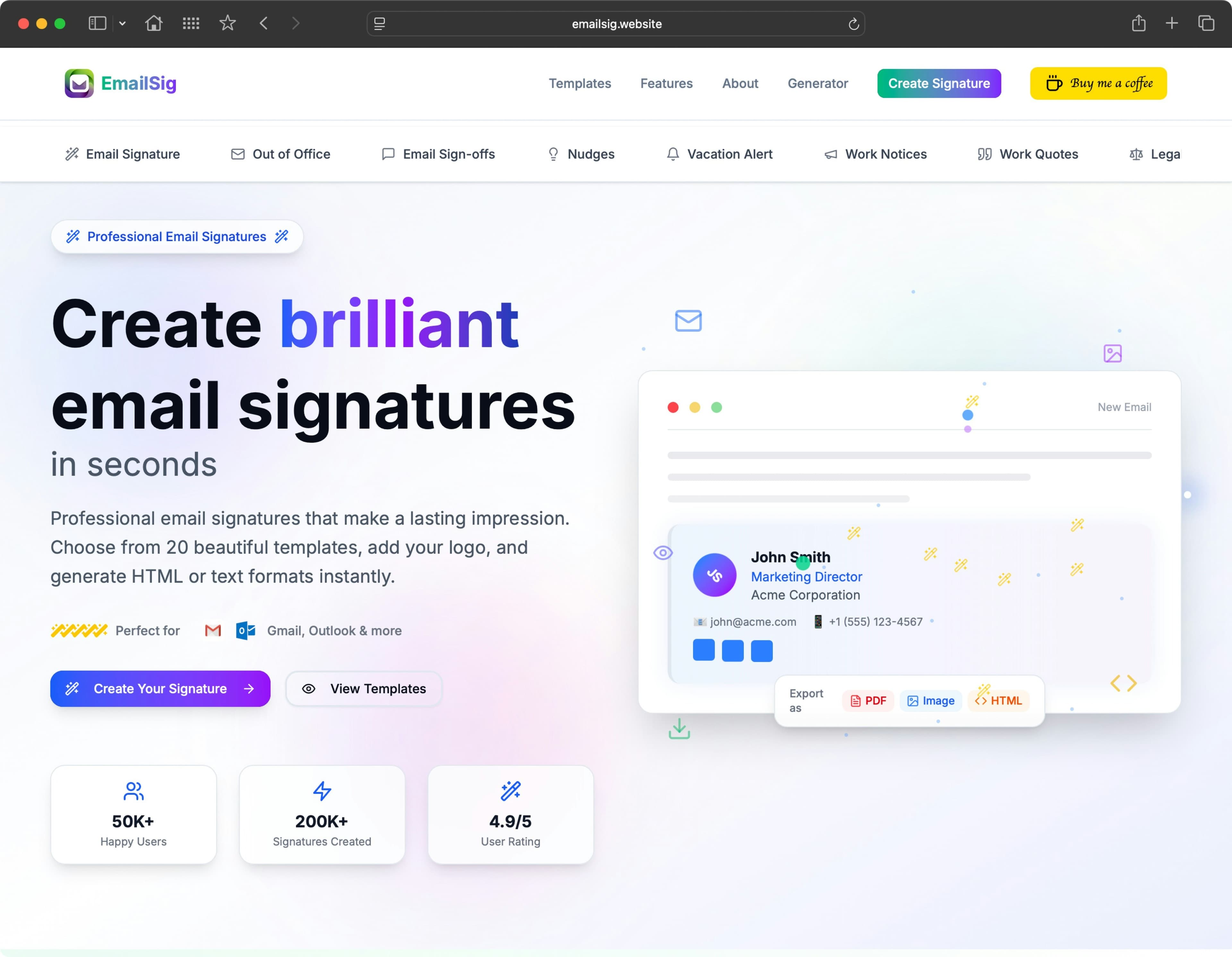 EmailSig screenshot 2