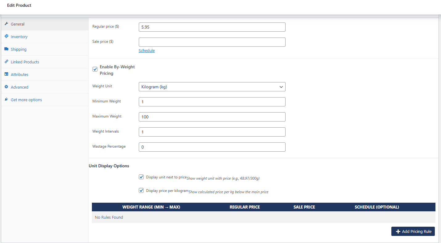 By-Weight Pricing for WooCommerce screenshot 6