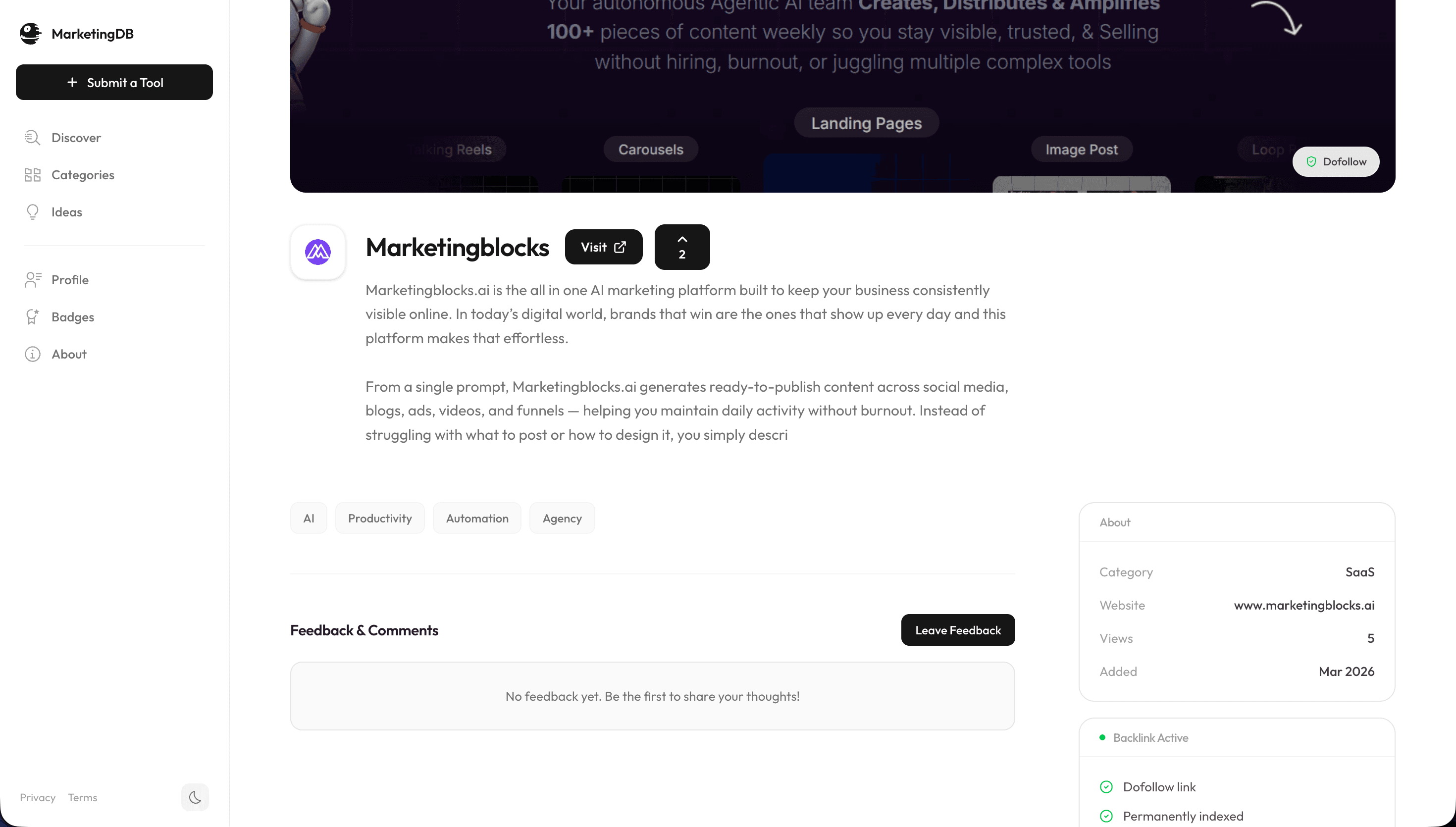MarketingDB screenshot 2