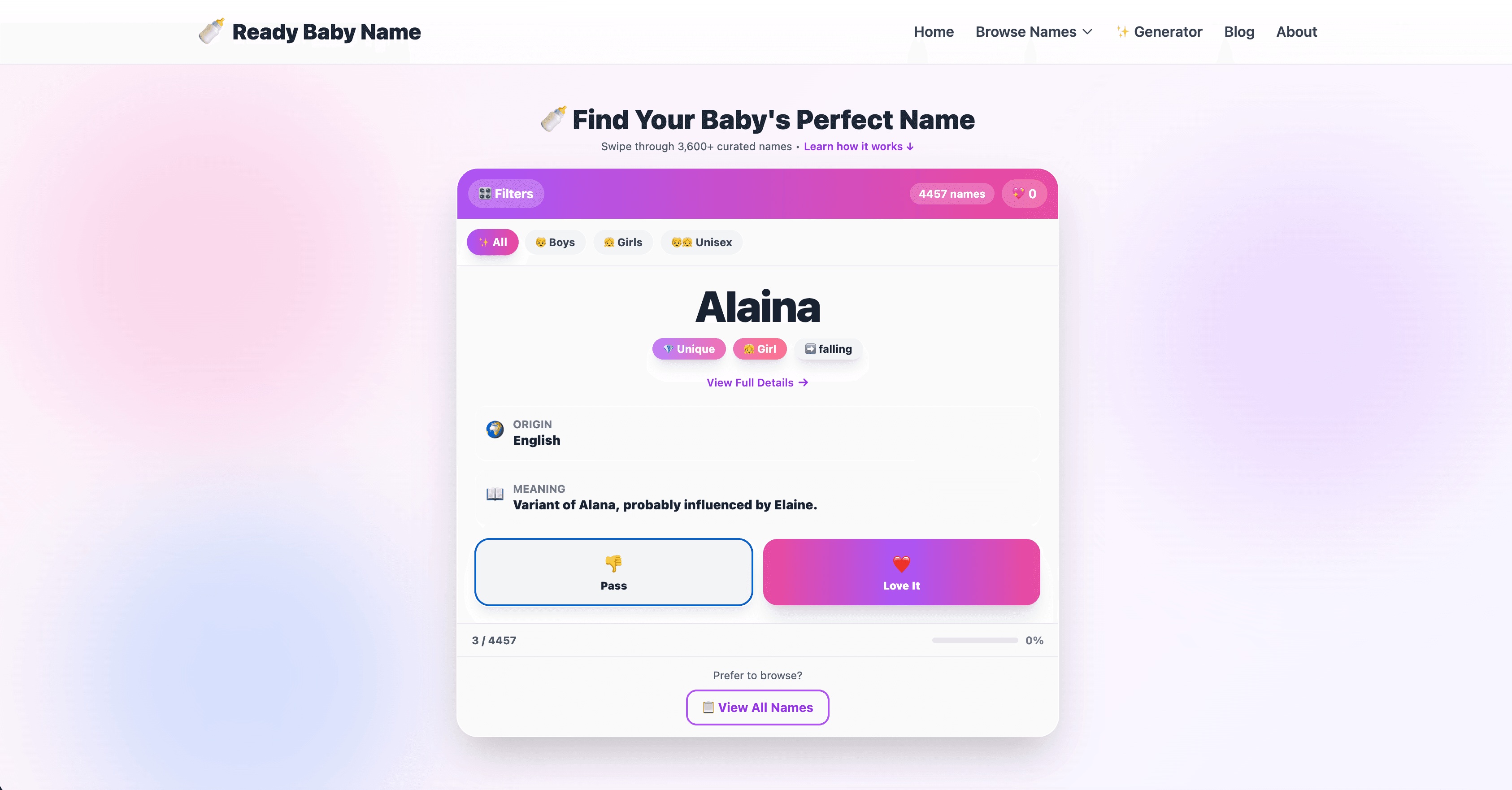 ReadyBabyName.com screenshot 1