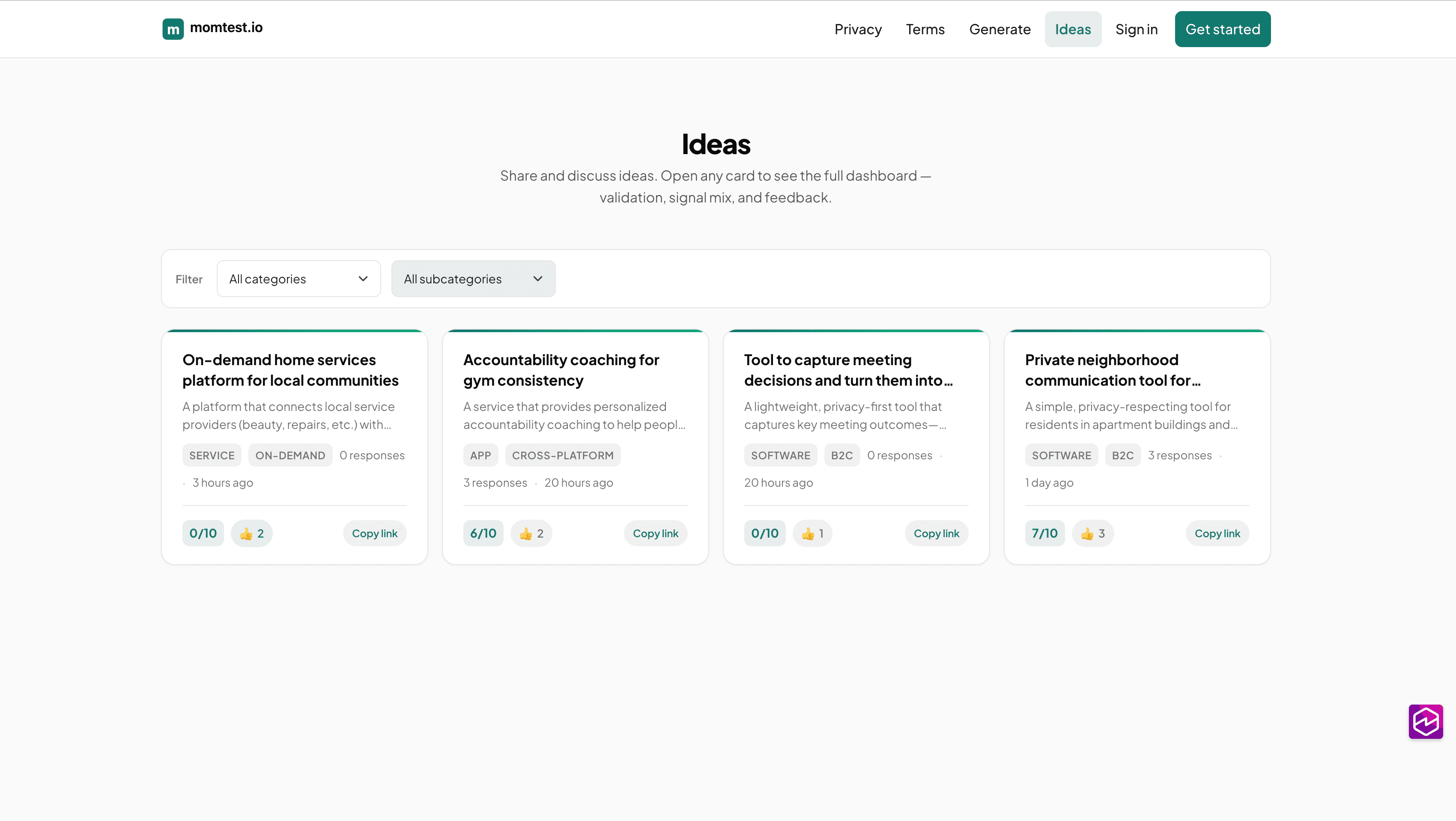 momtest.io — Customer discovery screenshot 2