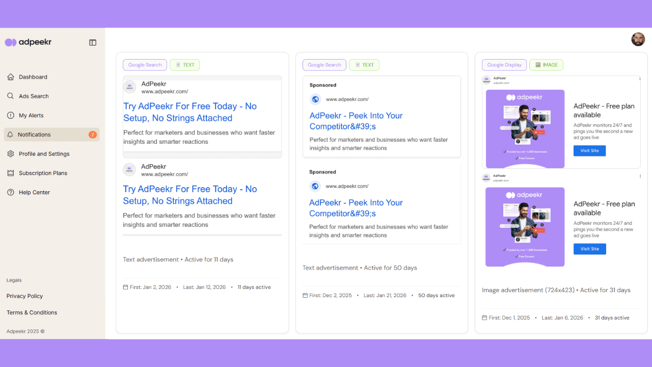 New AdPeekr feature: Google Ads Alerts screenshot 4