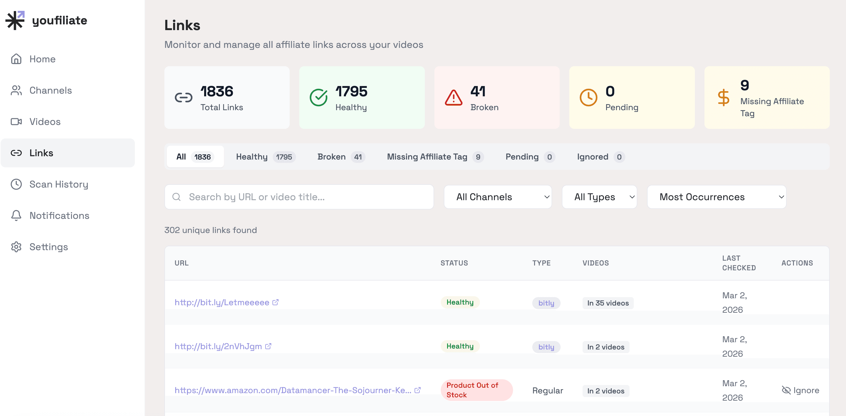 Youfiliate: Fix Dead YouTube Links screenshot 3