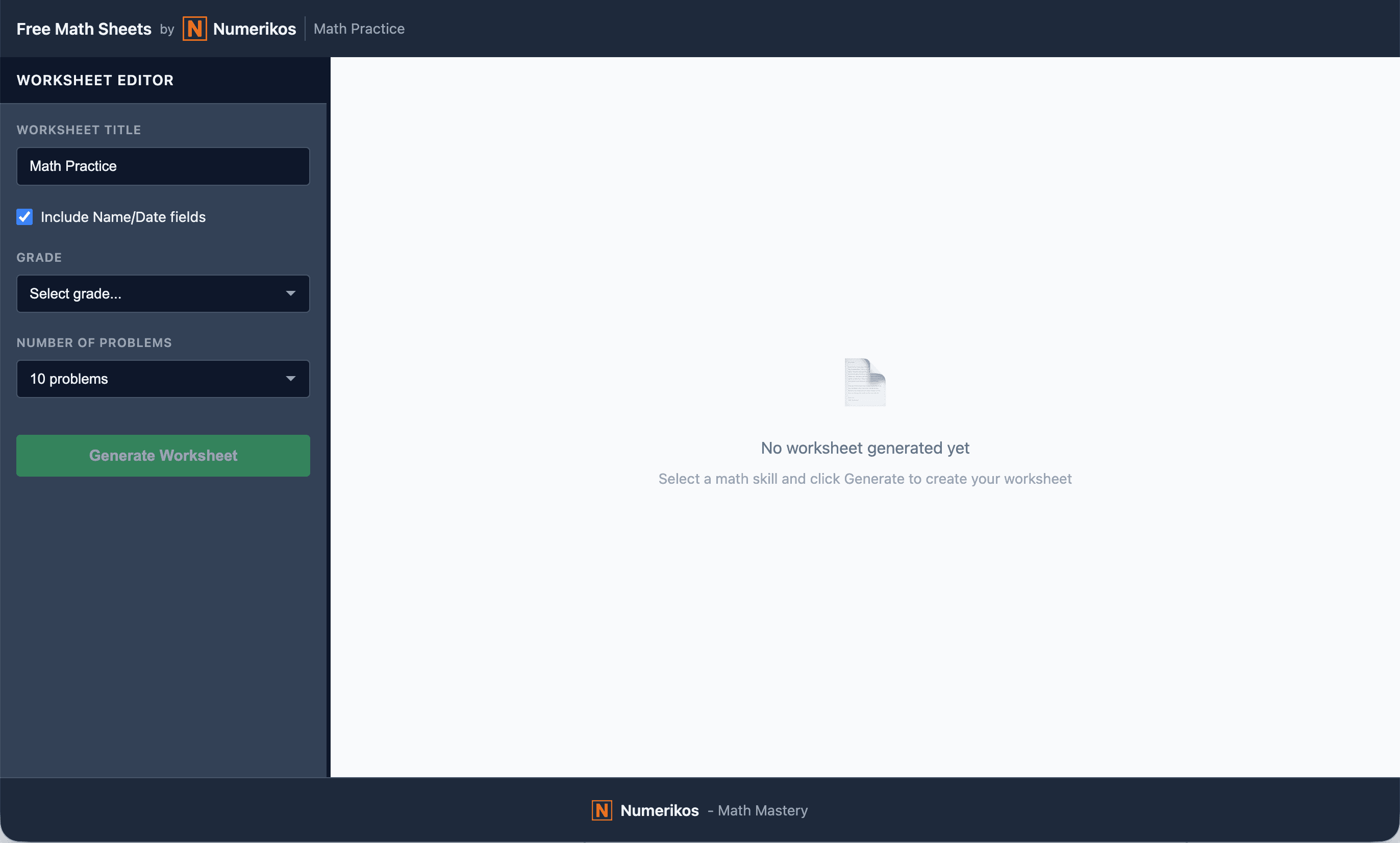 Free Math Sheets screenshot 1