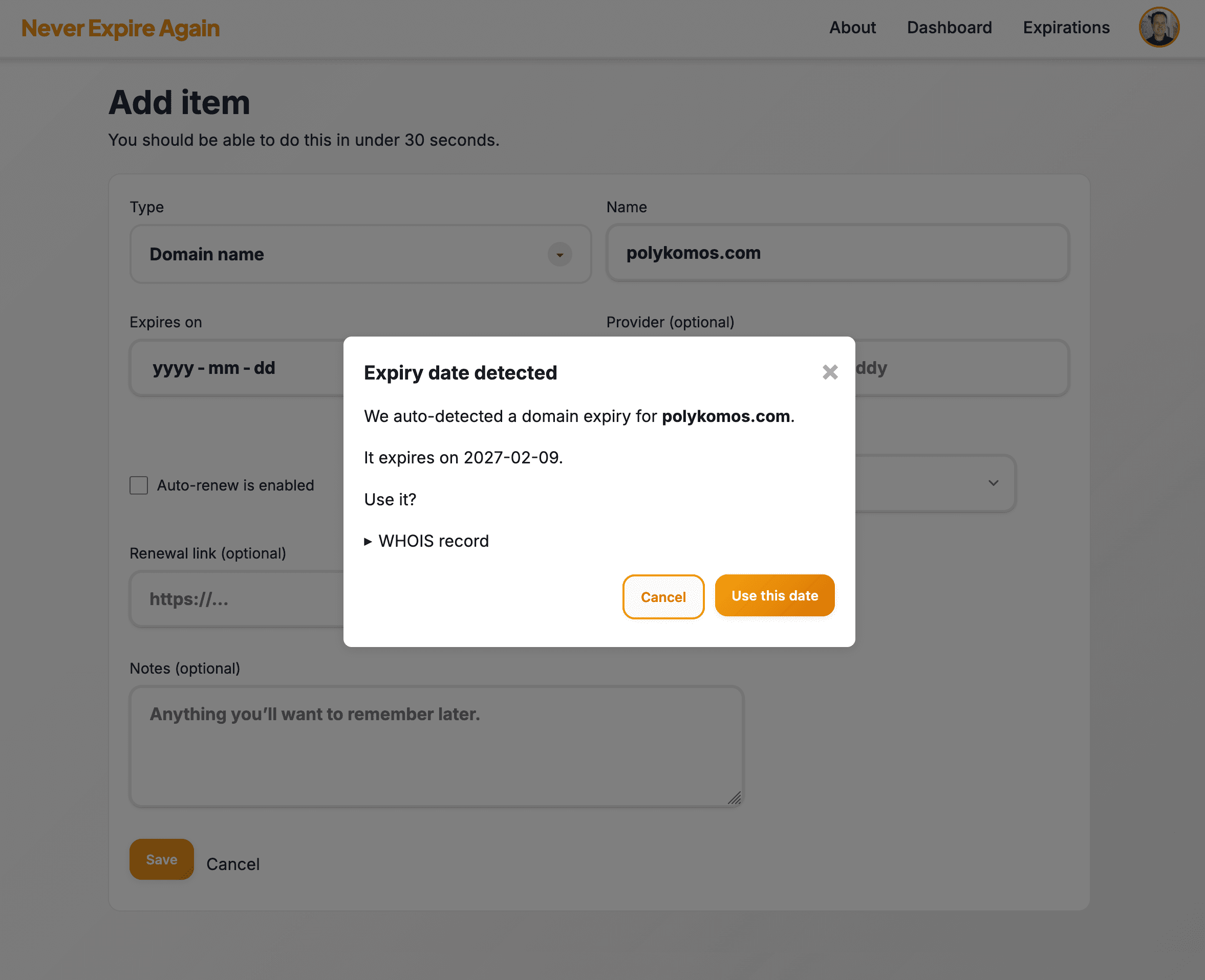 Never Expire Again screenshot 3