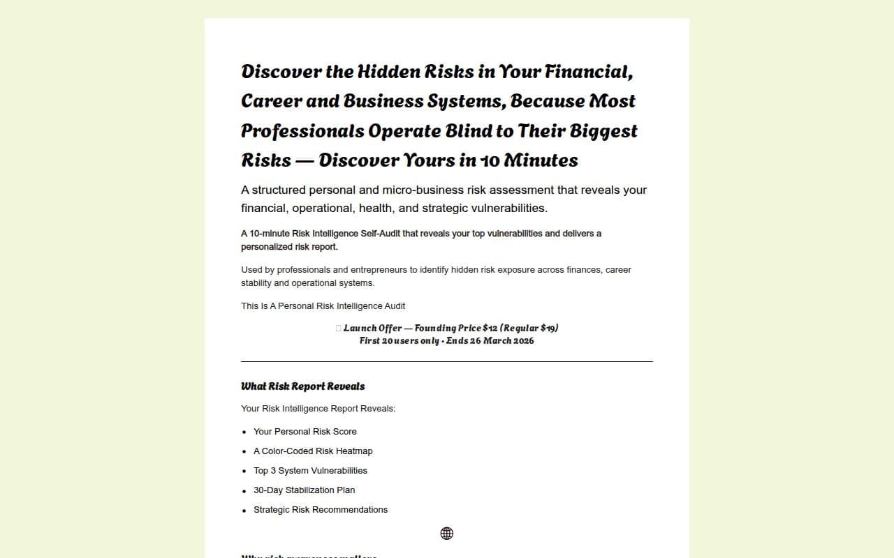 Risk Intelligence Self Audit screenshot 1