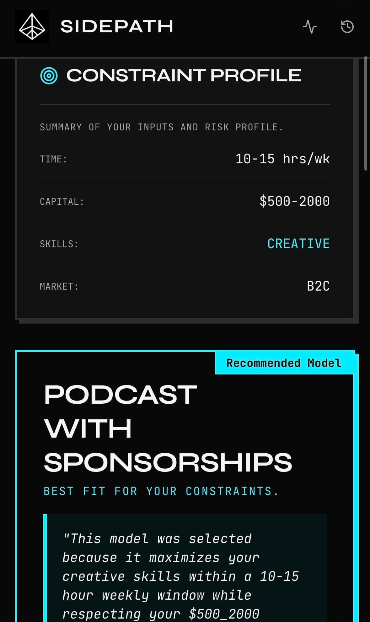 Sidepath — Find the right side hustle screenshot 1