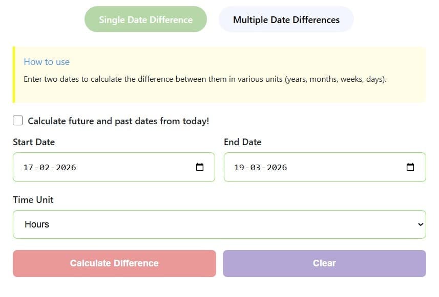 Difference Between Two Dates Calculator screenshot 1