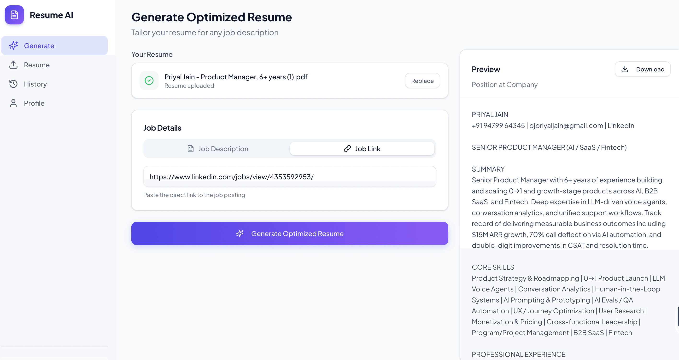 Resume Optimiser screenshot 1