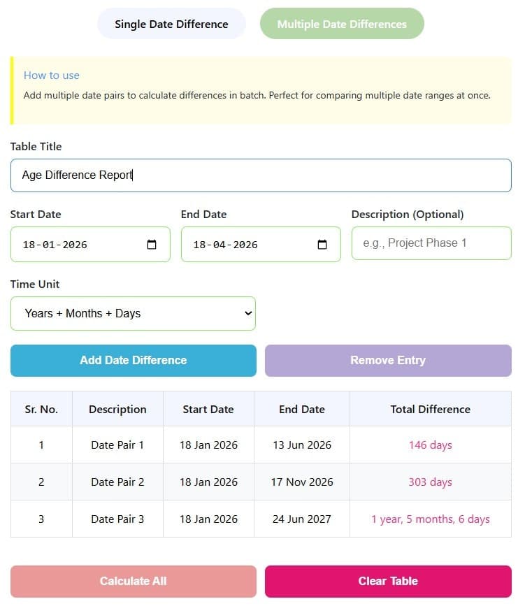 Difference Between Two Dates Calculator screenshot 7