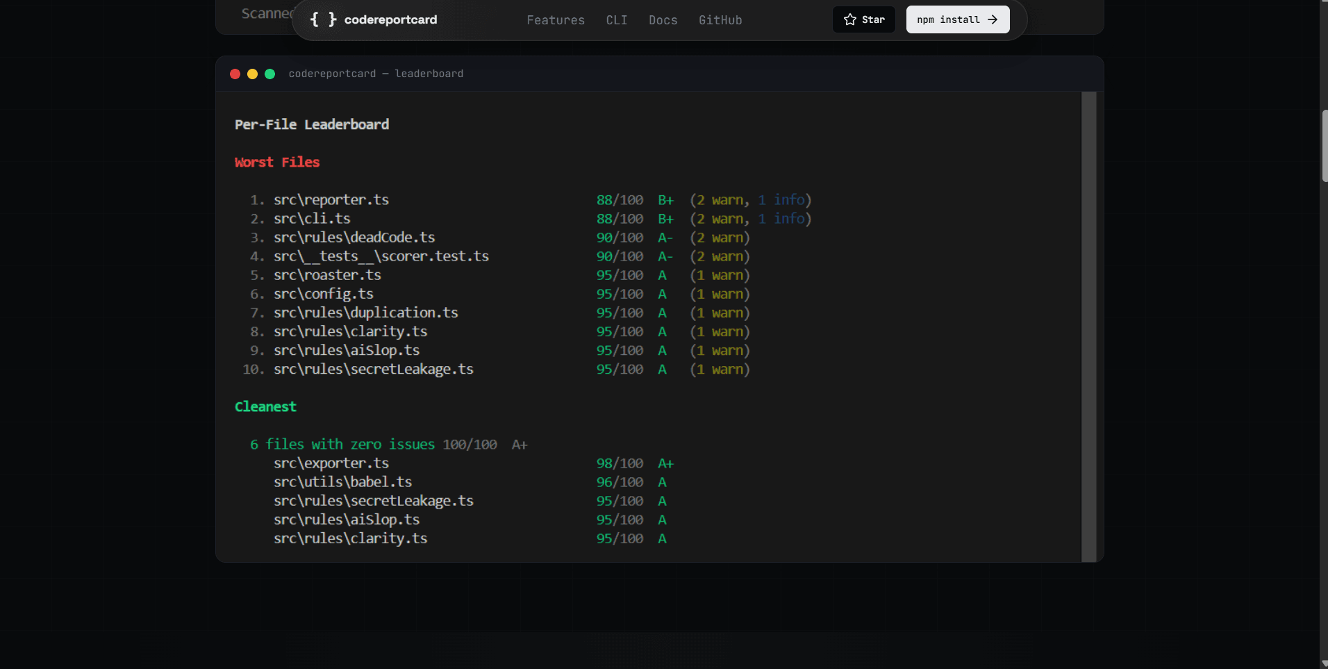 Codereportcard screenshot 3