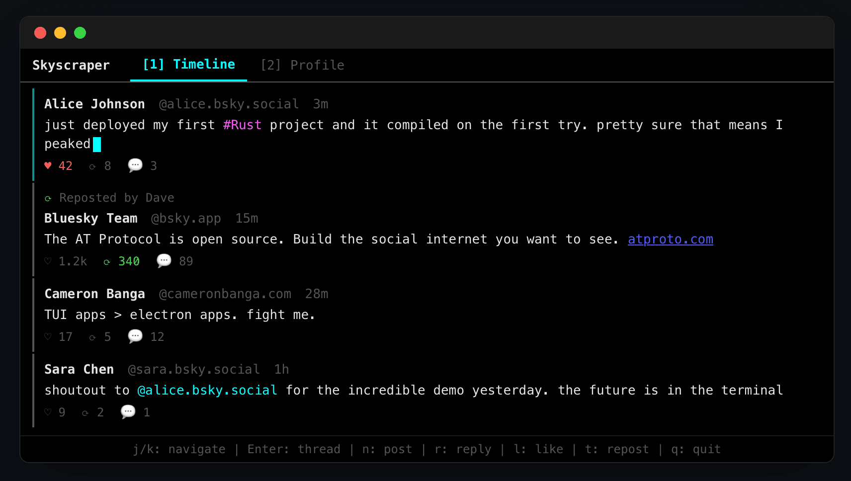 Skyscraper TUI for Bluesky screenshot 1