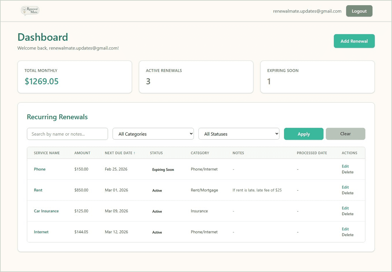 RenewalMate screenshot 1