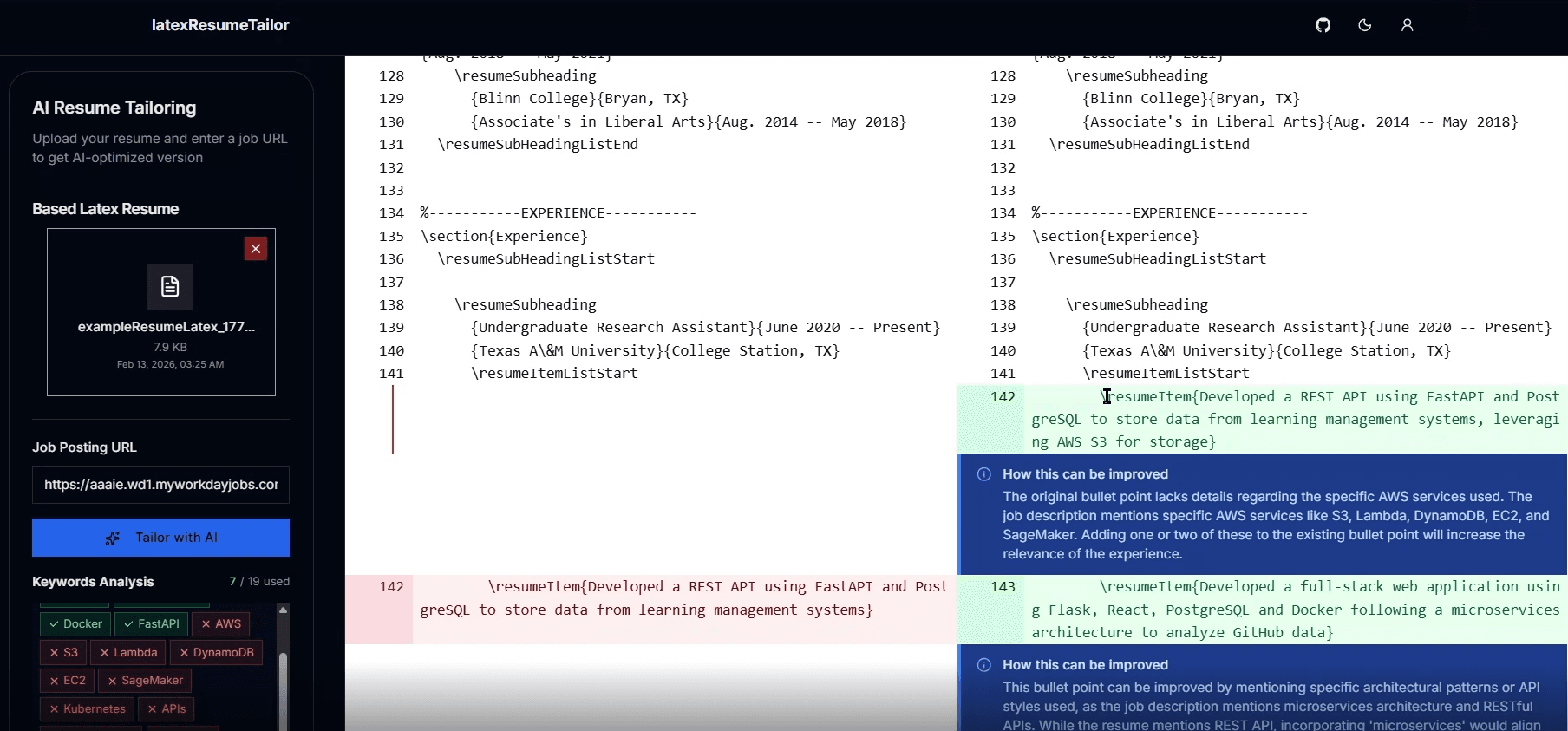 latexResumeTailor screenshot 3