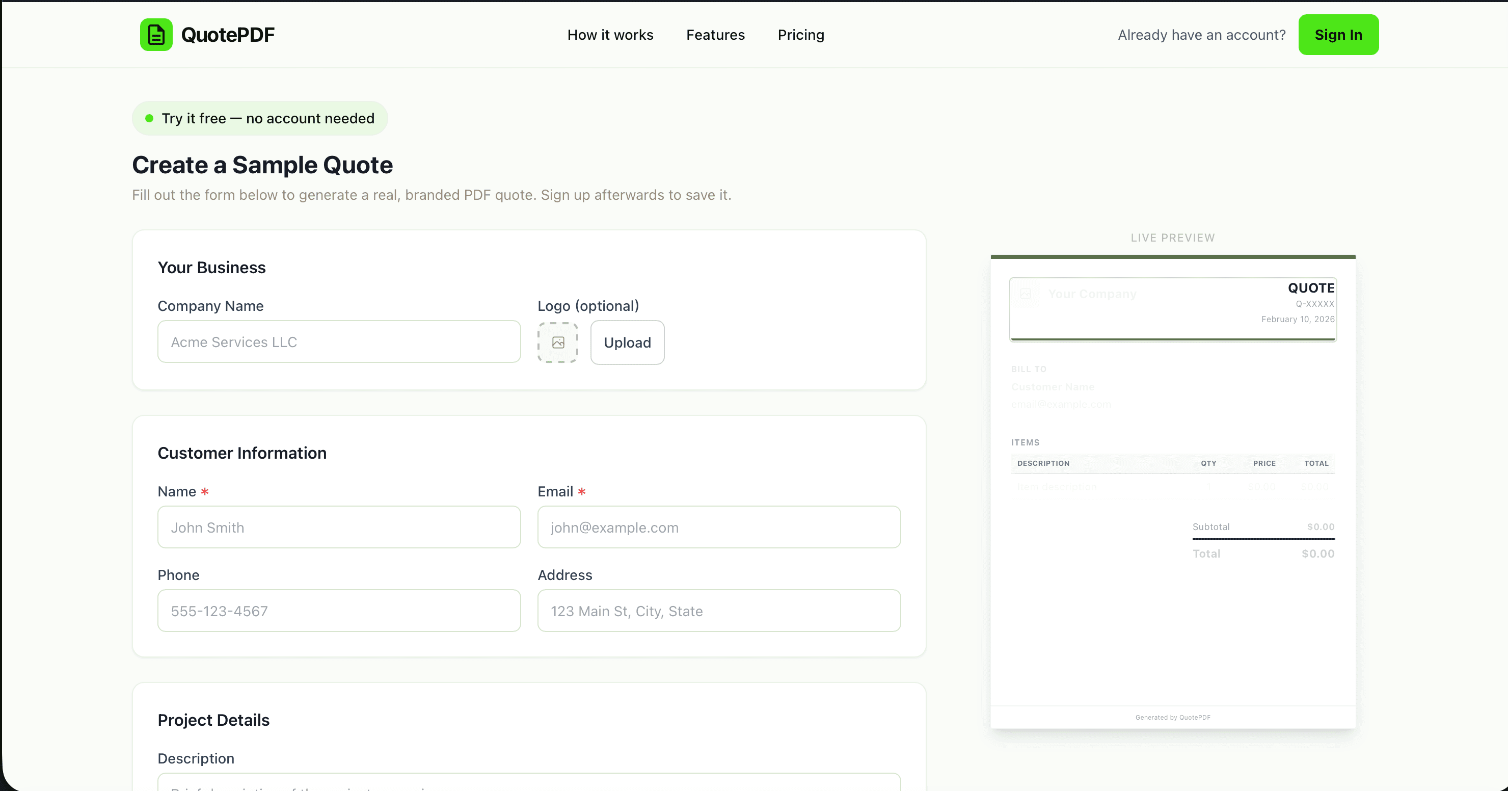 QuotePDF screenshot 1