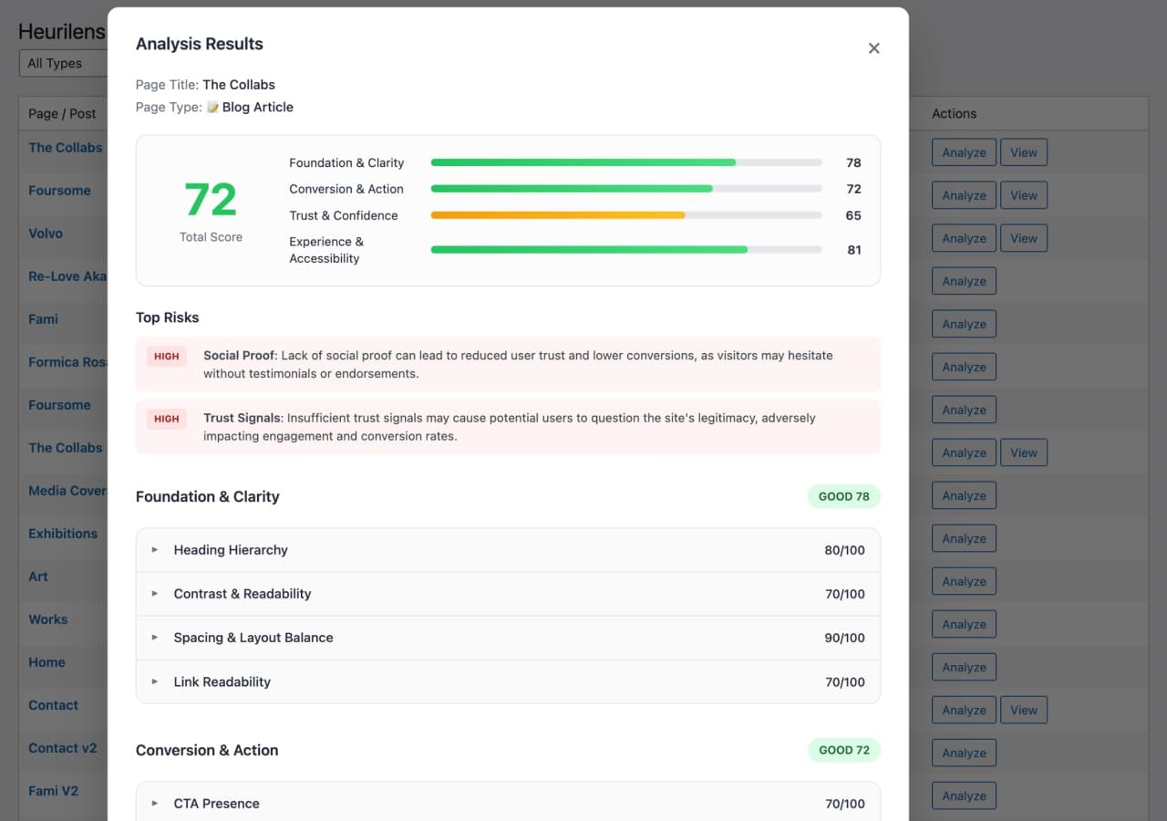 Heurilens UX Analyzer for WordPress screenshot 4