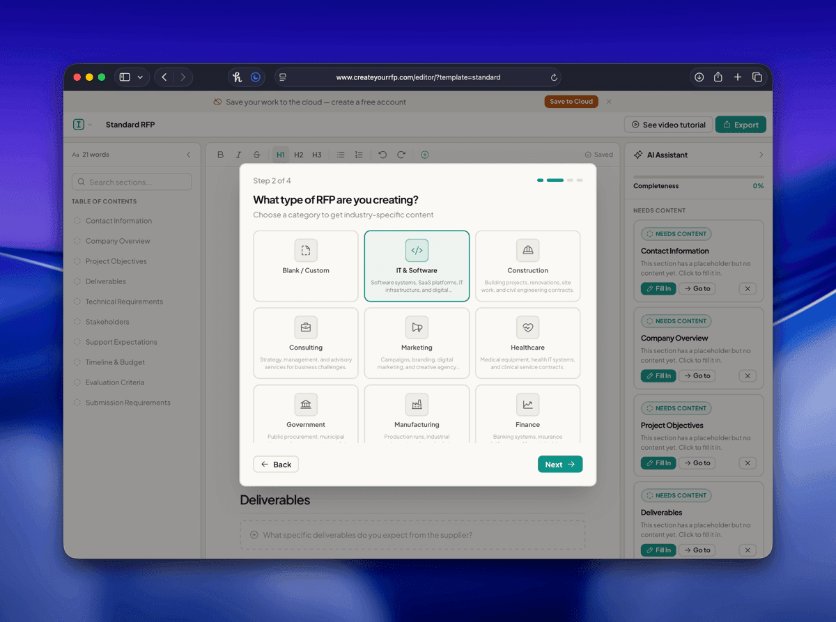 CreateYourRFP screenshot 1
