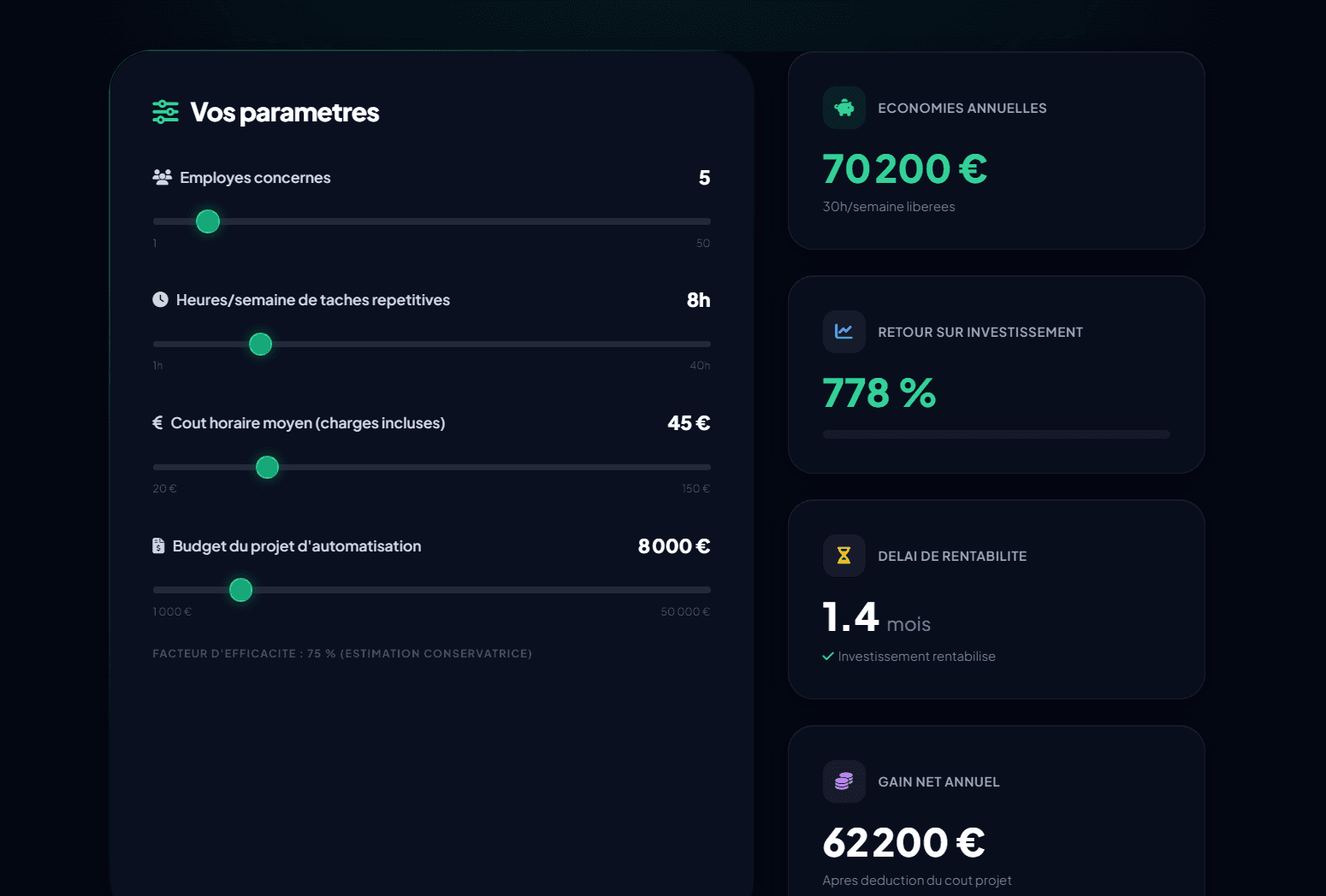 Calculateur ROI Automatisation screenshot 2