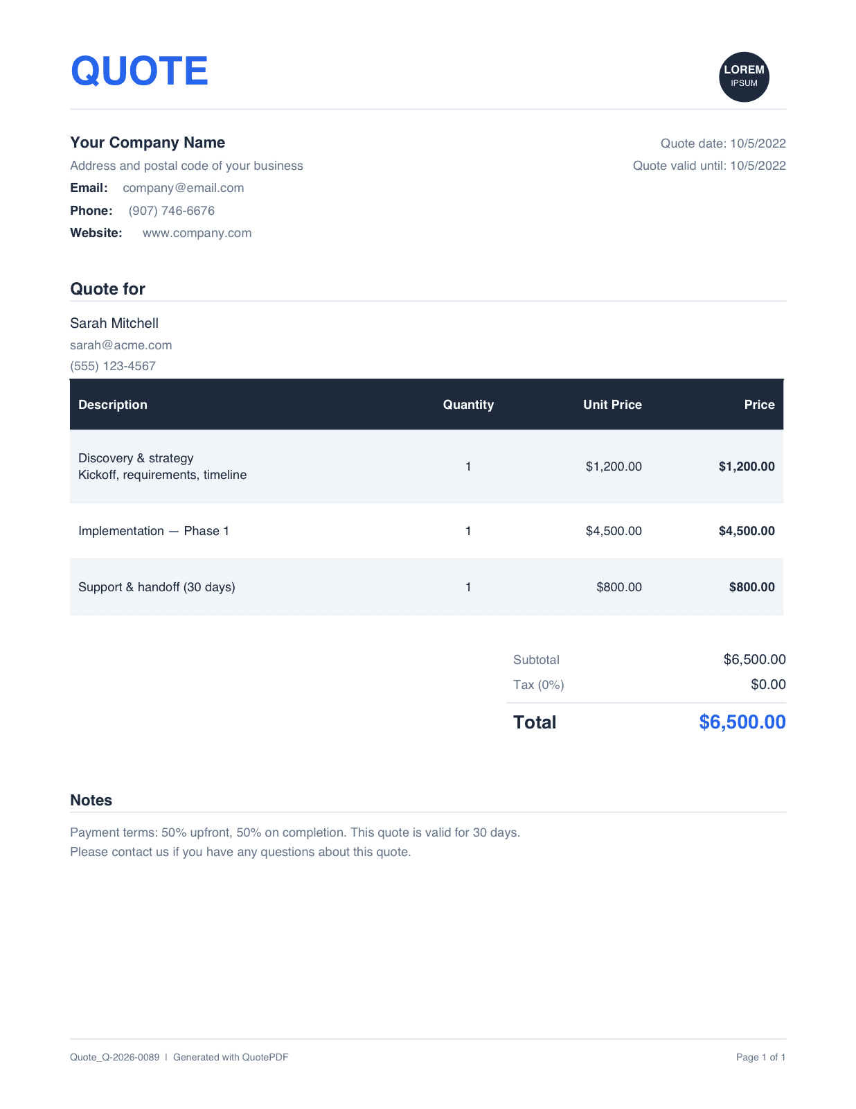 QuotePDF screenshot 3