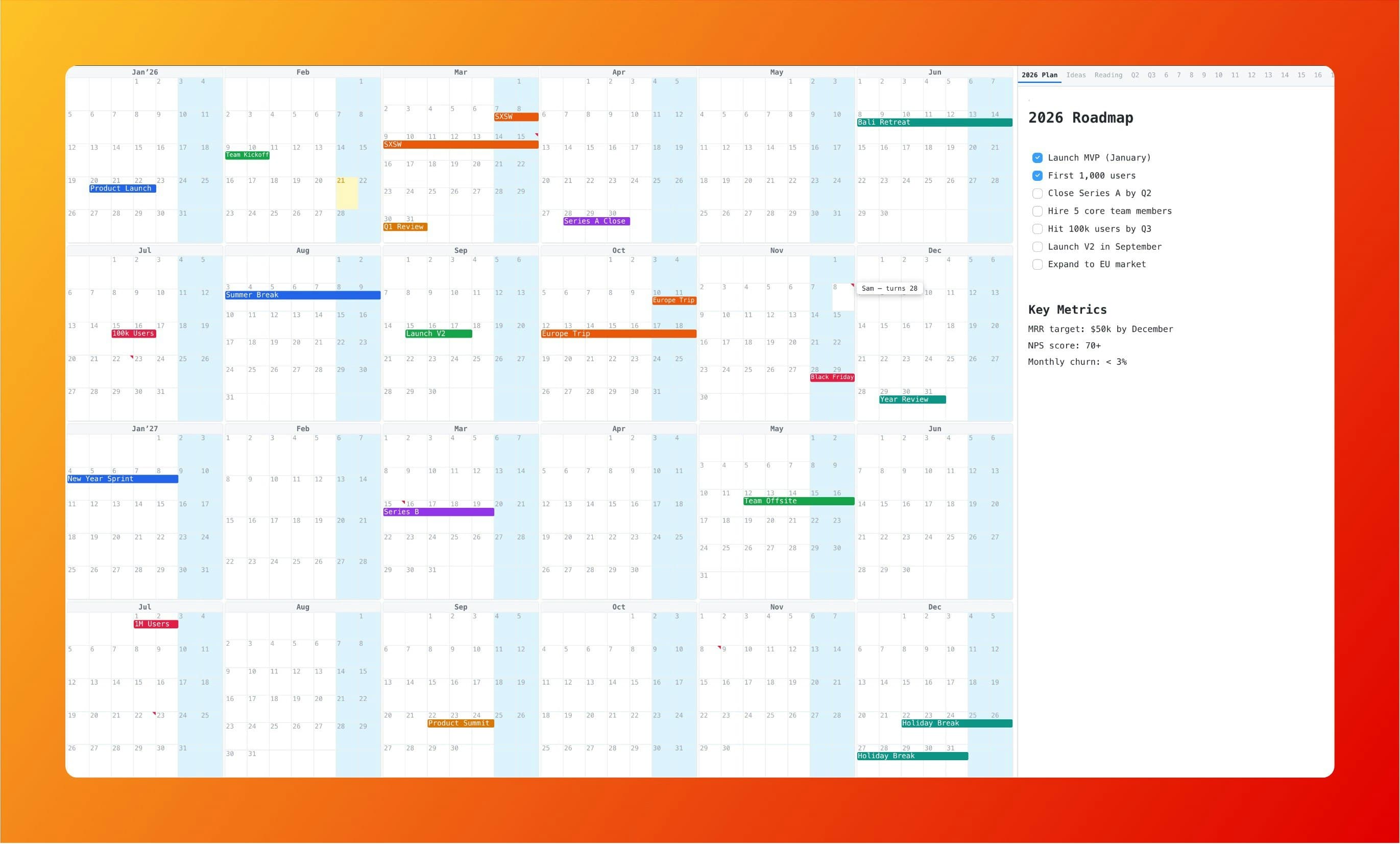 Decavu: A multi-year calendar with notes screenshot 3