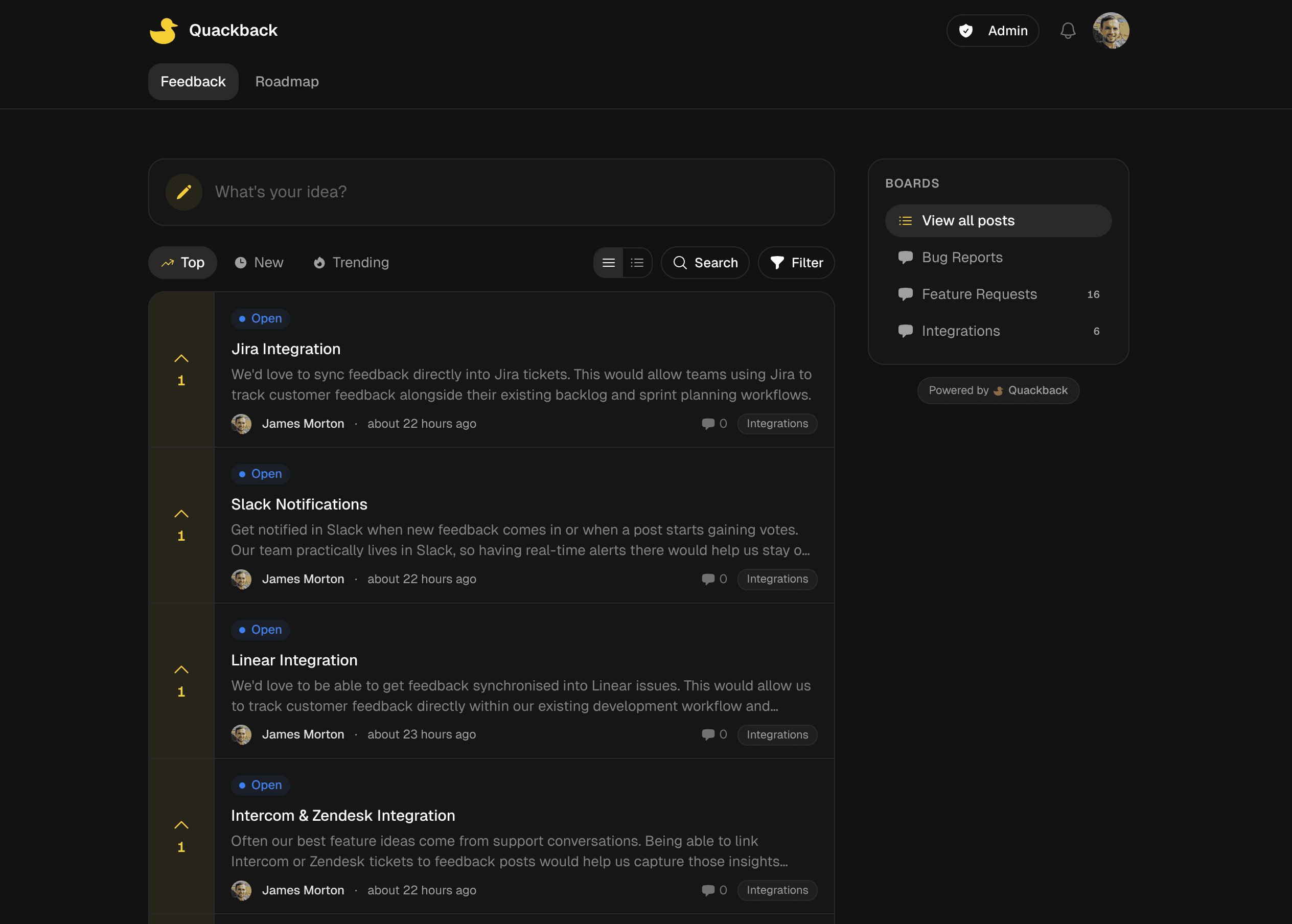 Quackback screenshot 2