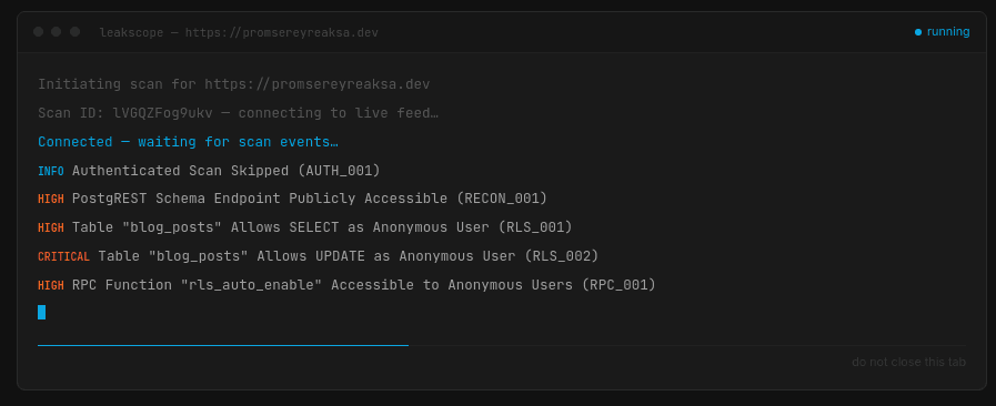 LeakScope — Supabase Security Auditor screenshot 2