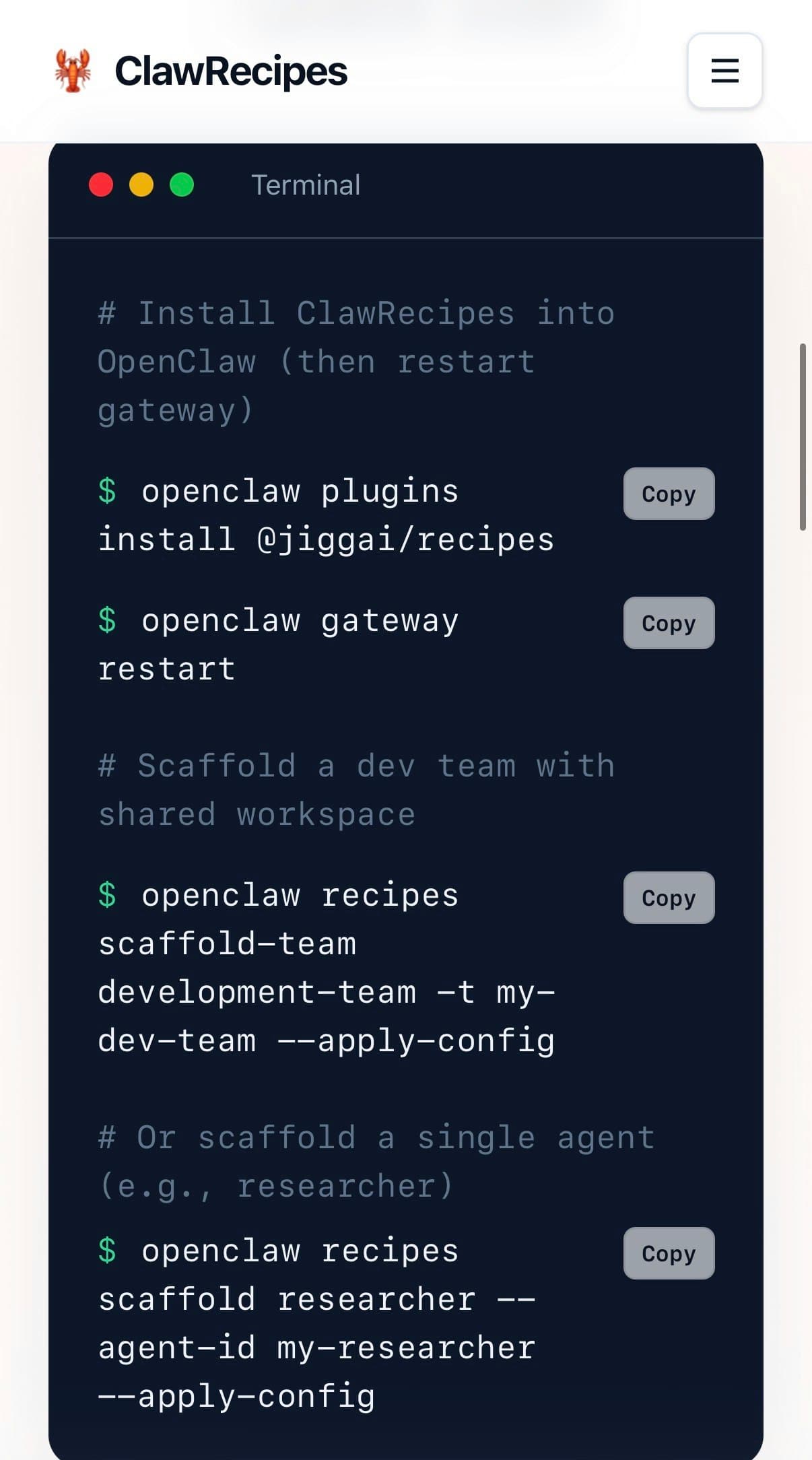 ClawRecipes screenshot 1