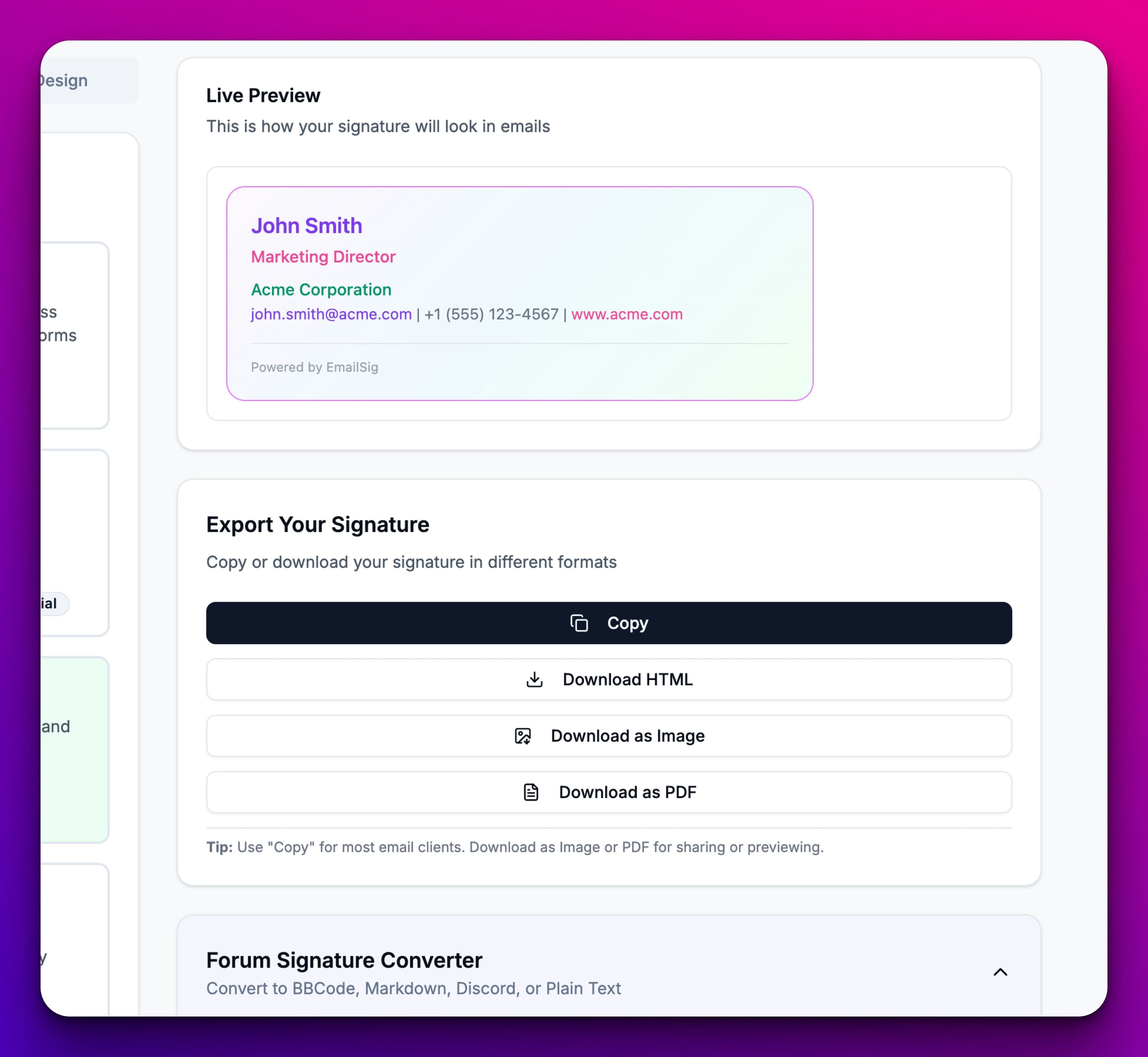 EmailSig screenshot 7