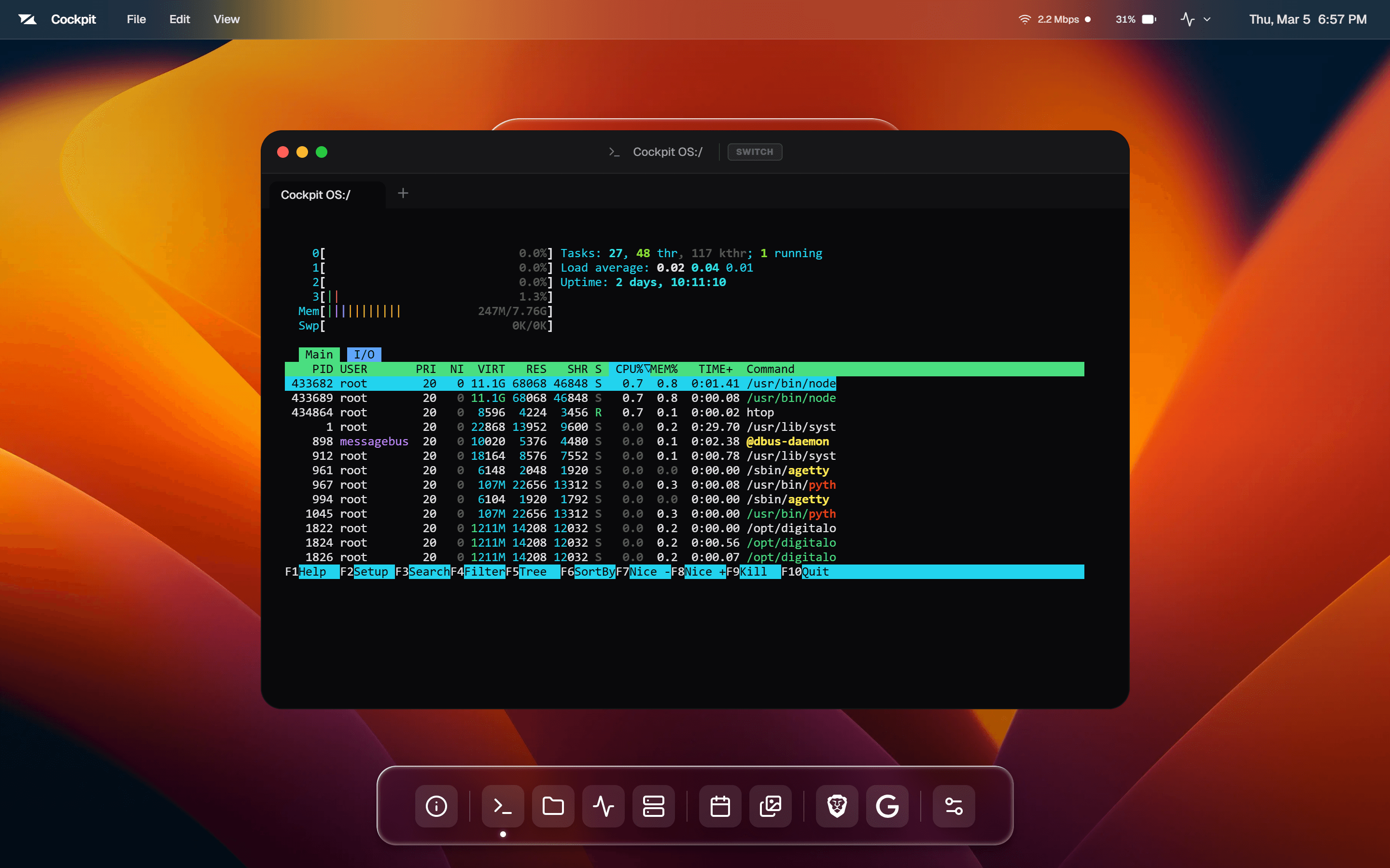 Cockpit screenshot 2