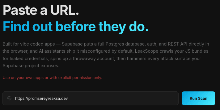 LeakScope — Supabase Security Auditor screenshot 1