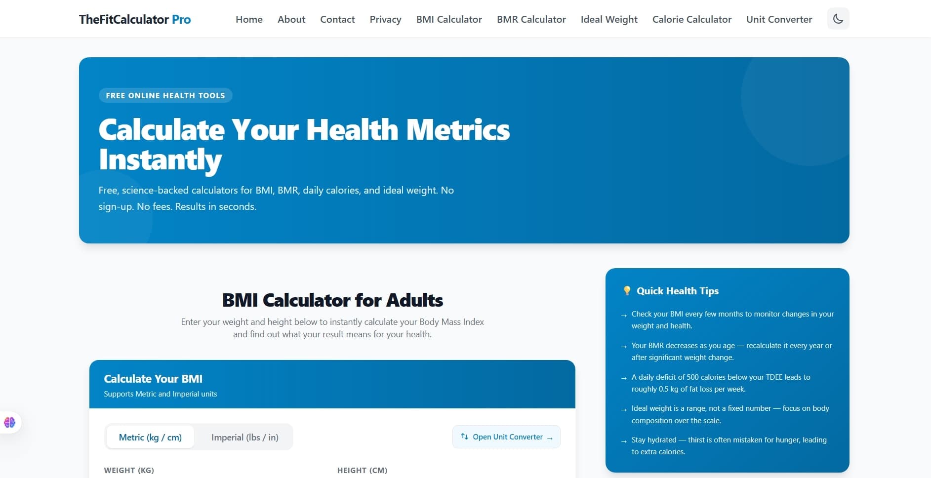 Free Health Calculator screenshot 1